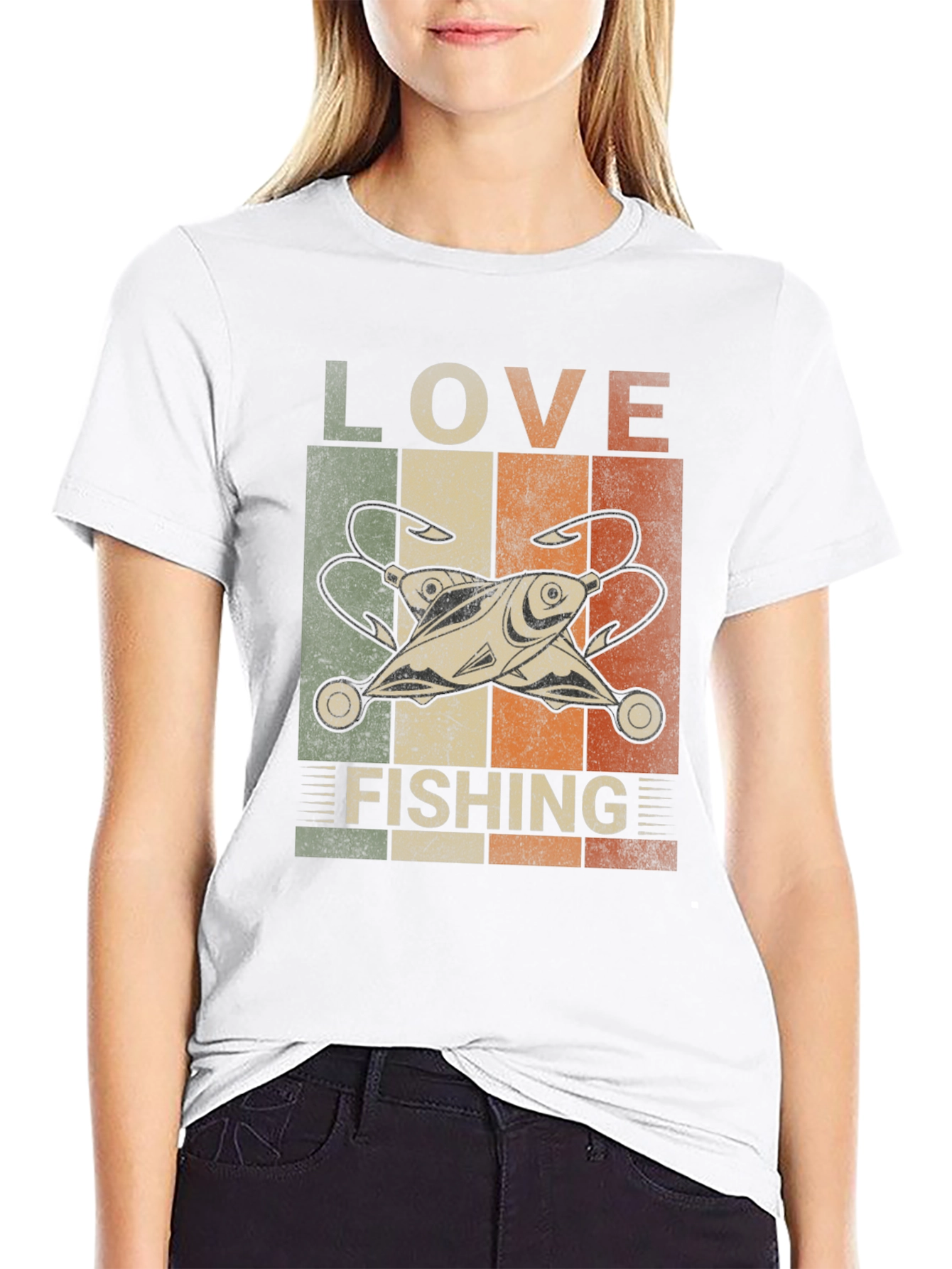 Black Love Fishing Retro Graphic T-Shirt view 9