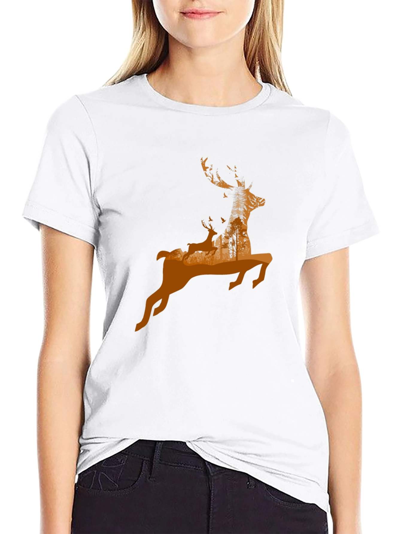 Black Deer Silhouette Graphic T-Shirt - Nature Inspired Design view 9