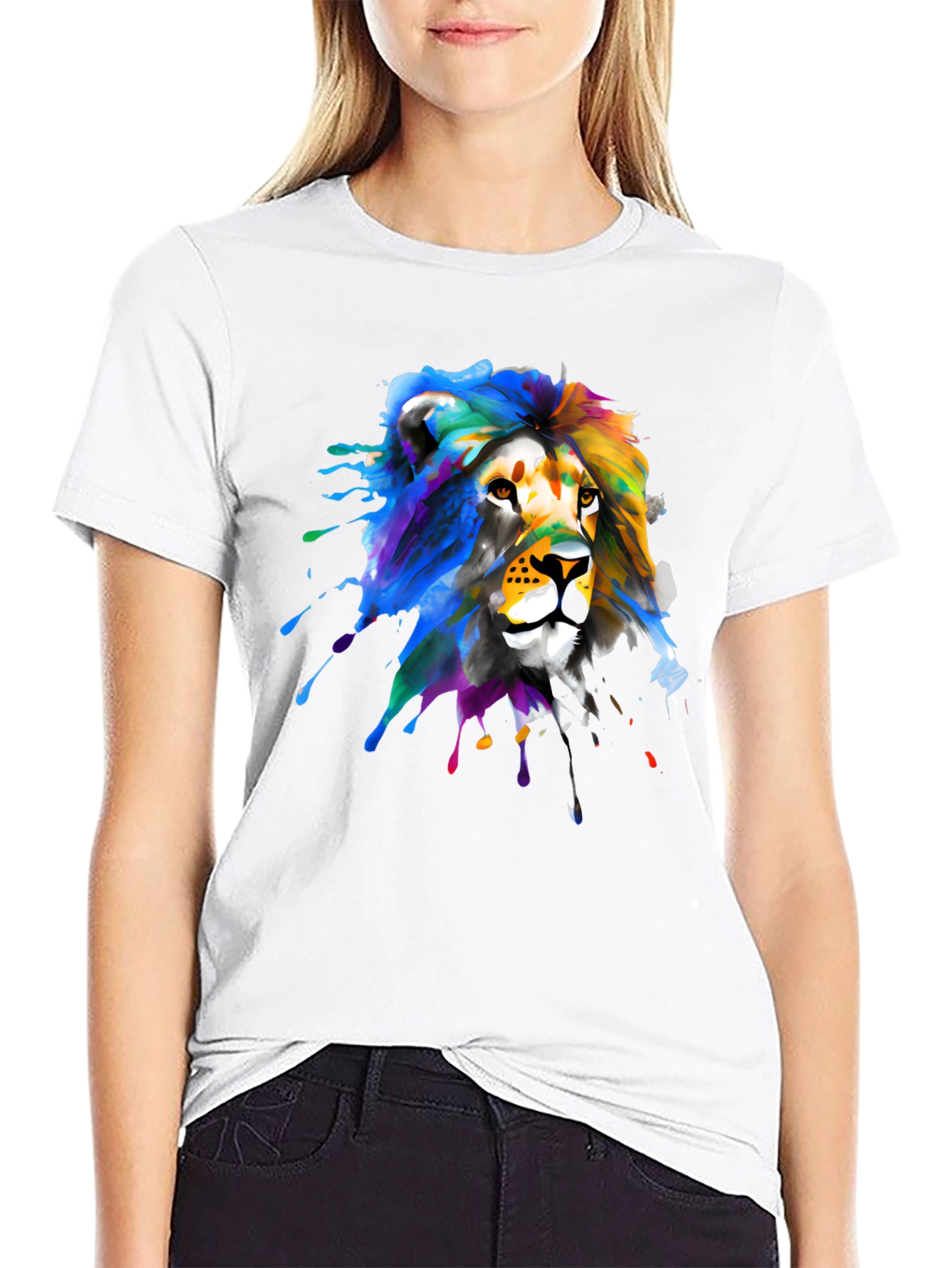 Black Lion Splatter Graphic Black T-Shirt view 9