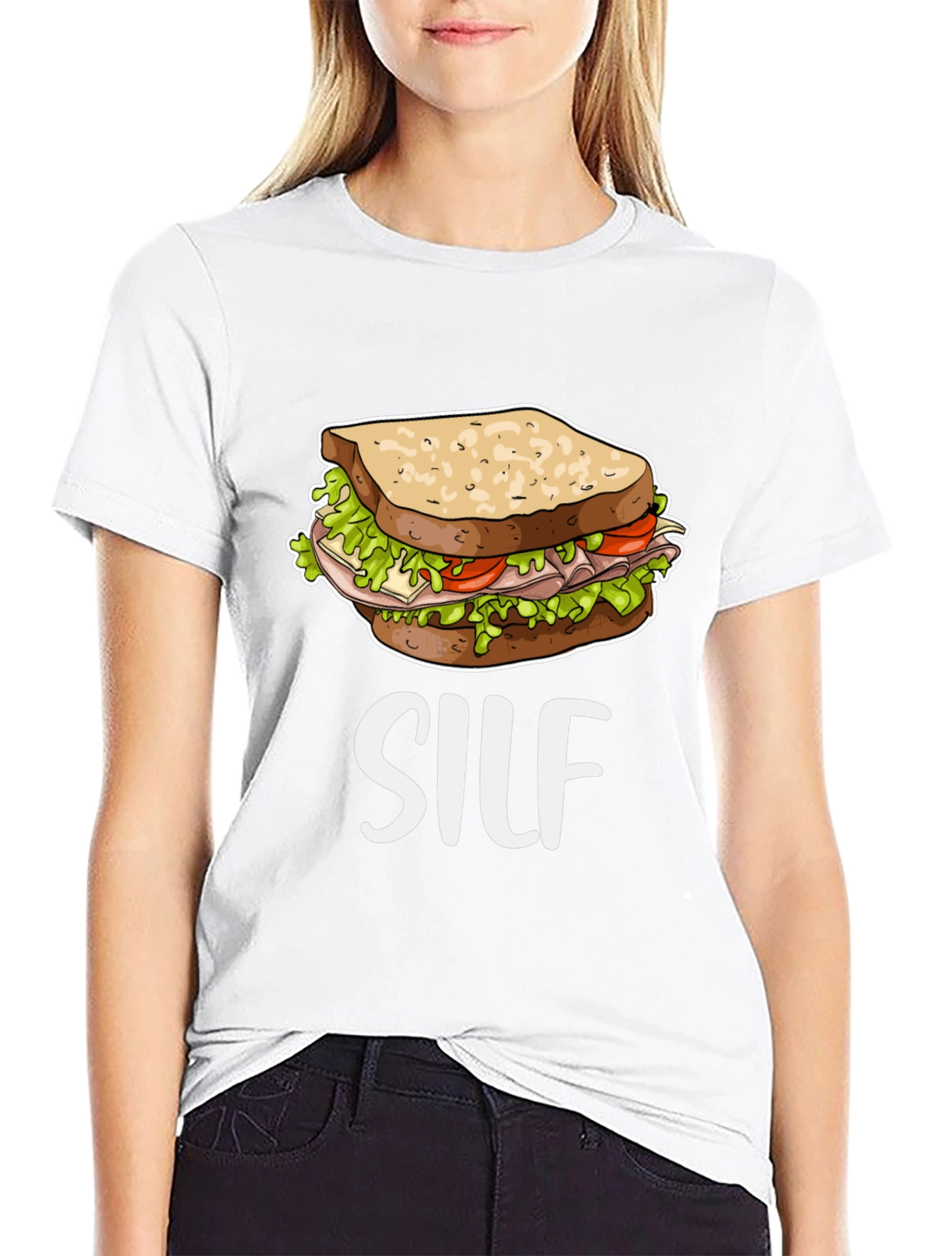Black SILF Sandwich Funny T-Shirt view 9