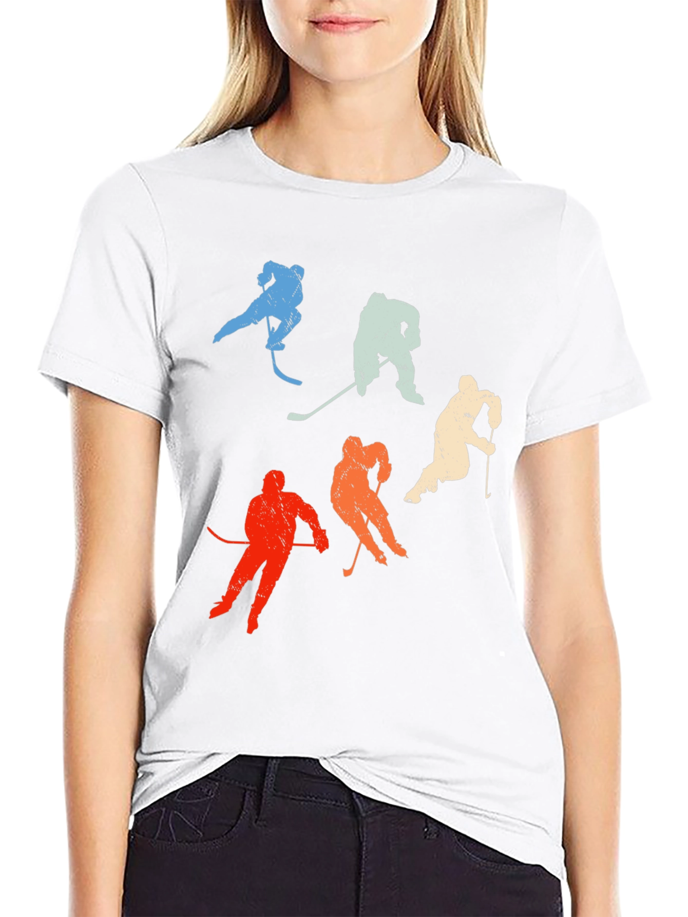 Black Retro Hockey Player T-Shirt - Vintage Style view 9