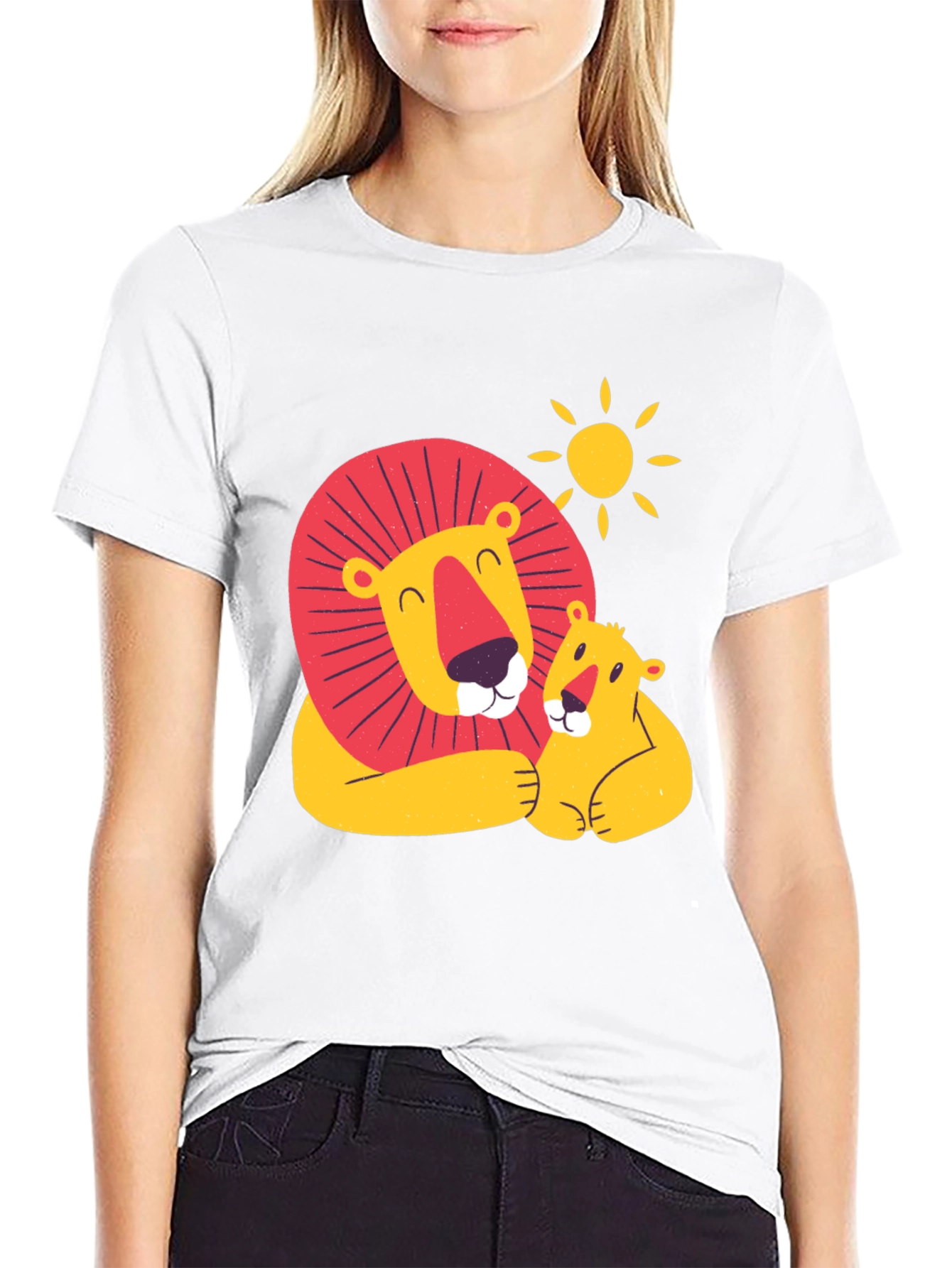 Black Cute Lion & Cub Graphic Black T-Shirt view 9