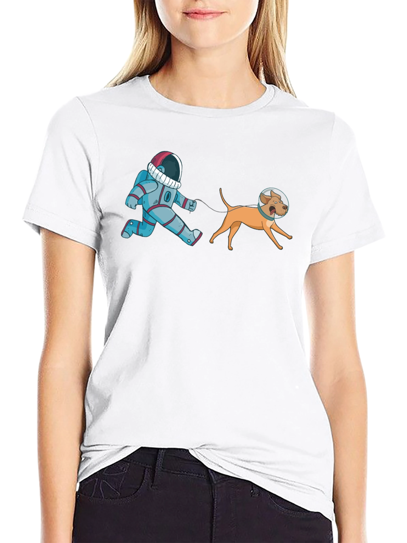 Black Astronaut Dog Walk T-Shirt - Space Adventure Tee view 9