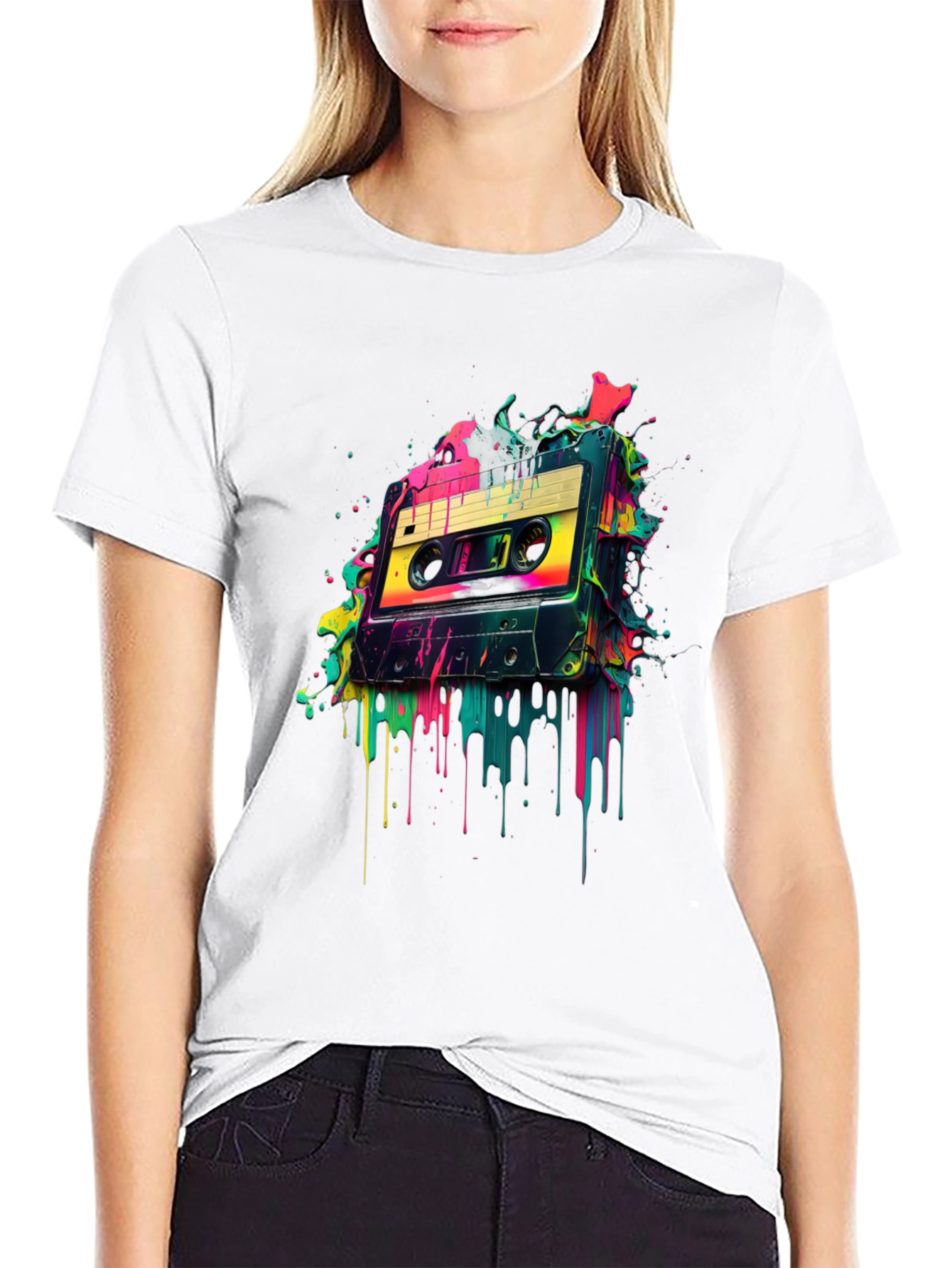 Black Retro Cassette Tape Graphic Tee - 80s Vibes view 9