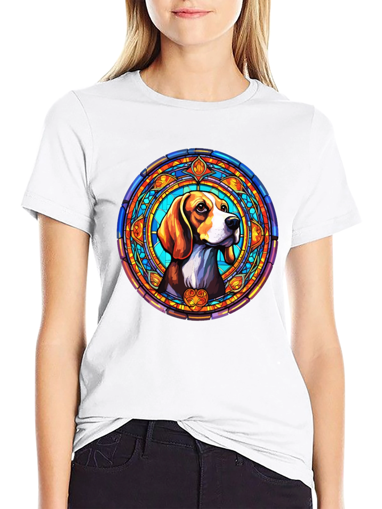 Black Stained Glass Beagle Dog Graphic T-Shirt view 9