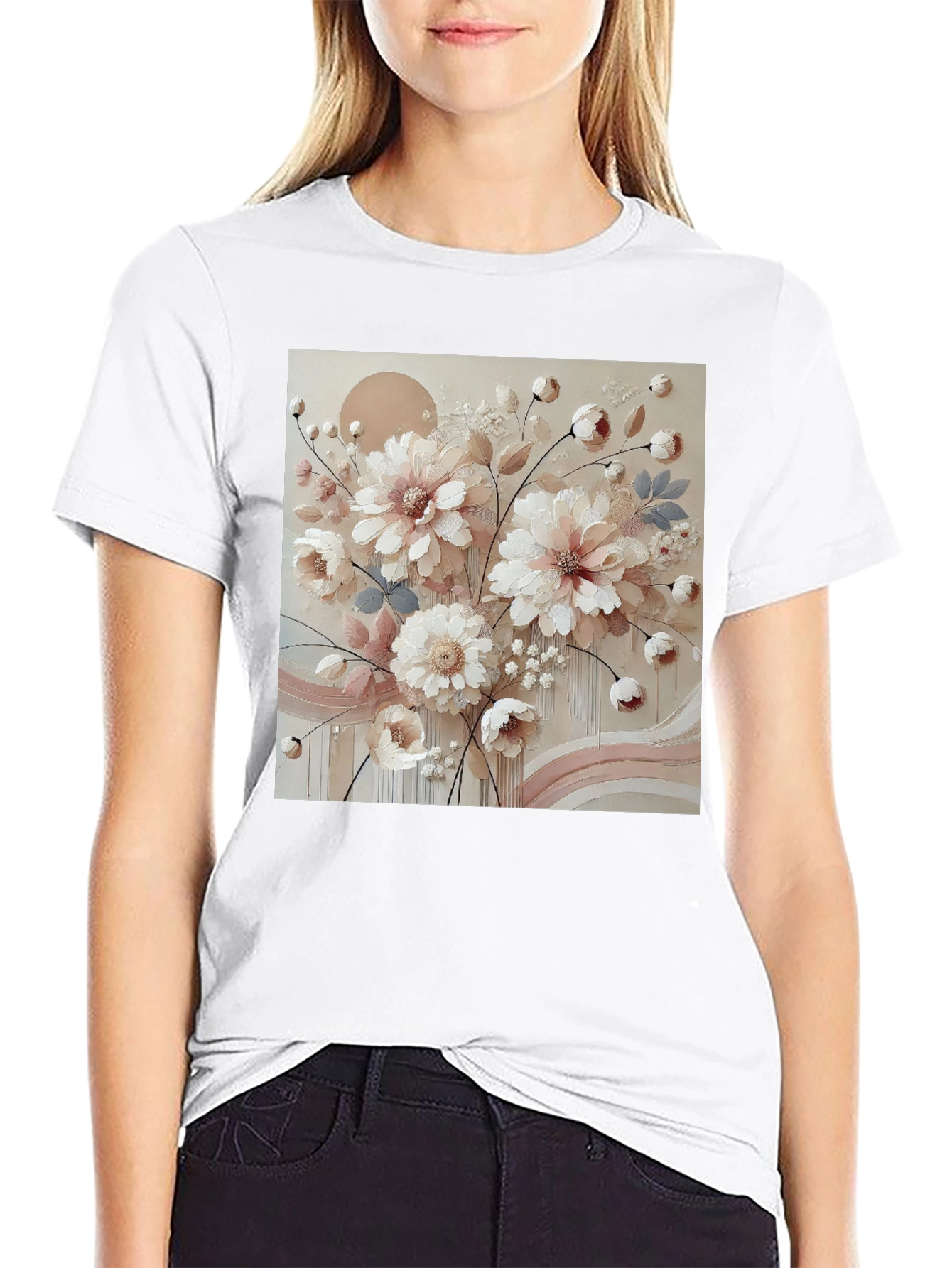 Black Floral Art Graphic Tee - Soft & Stylish view 9