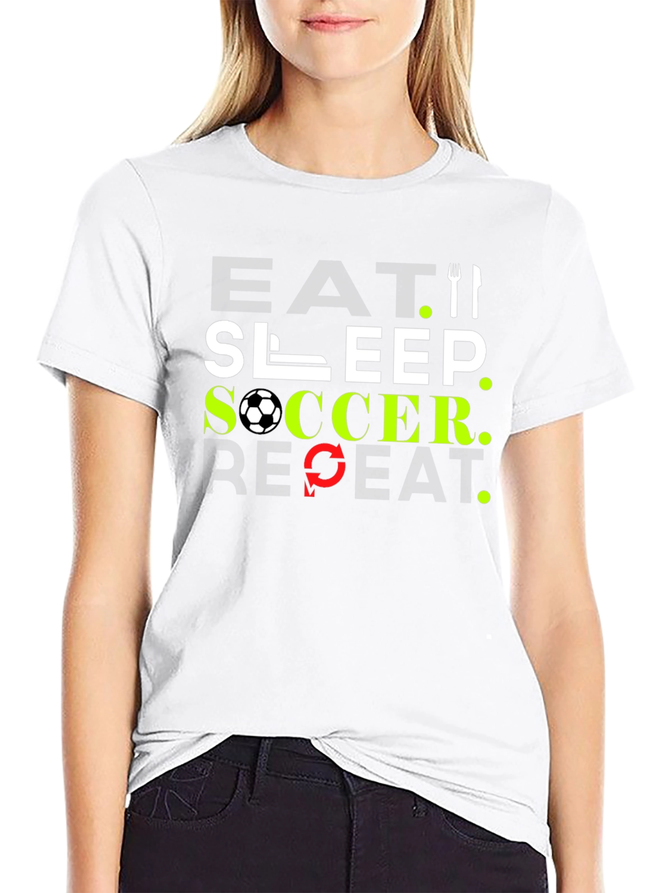 Black Eat Sleep Soccer Repeat Black T-Shirt view 9