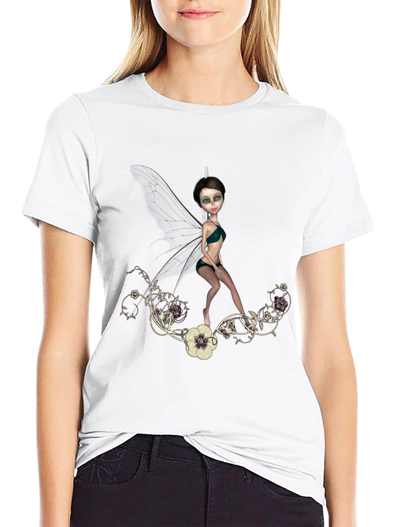 Black Fairy Graphic T-Shirt - Fantasy Art Tee view 9