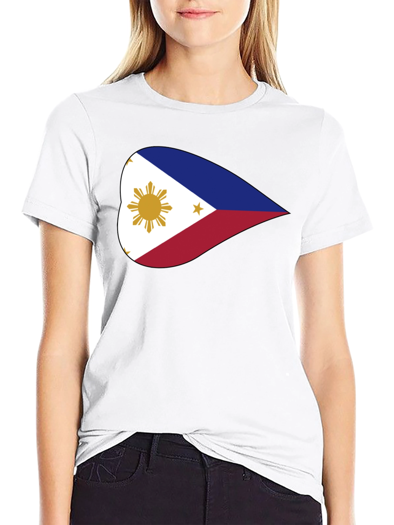 Black Philippine Flag Heart Graphic Black T-Shirt view 9