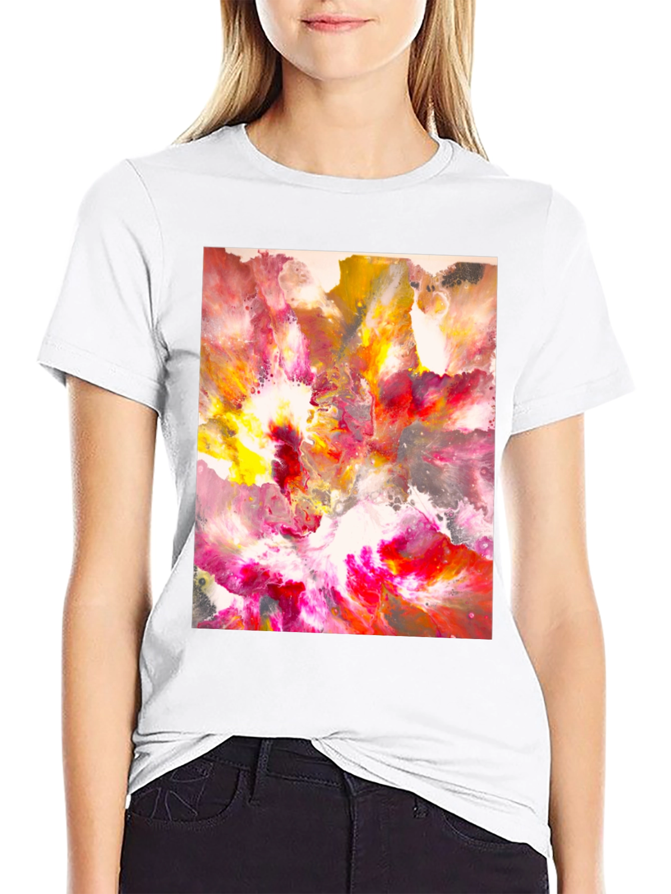 Black Abstract Art Tee - Vibrant Colors, Unique Design view 9