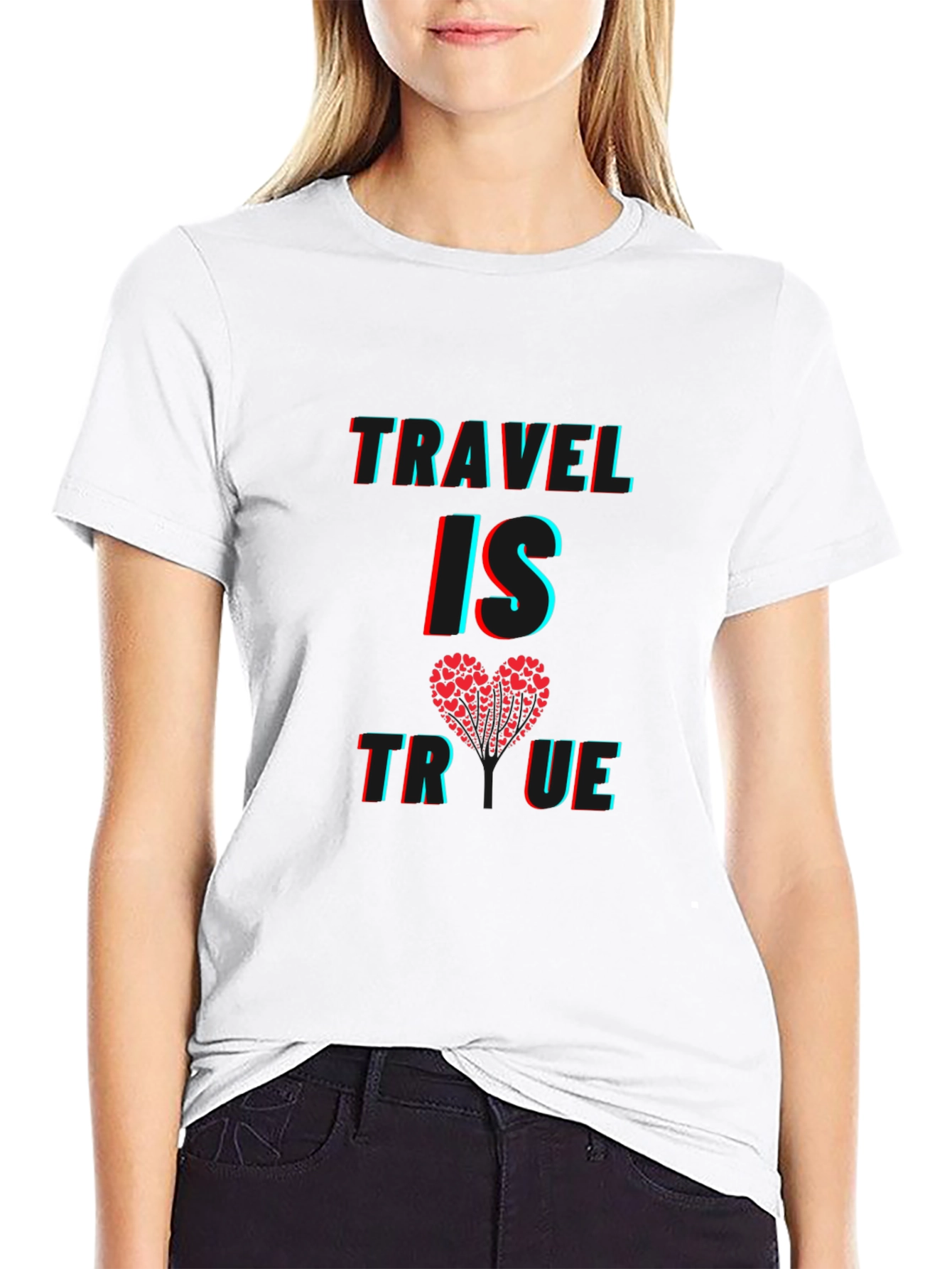 Black Travel Is True Heart Graphic Tee - Soft Cotton Blend view 9
