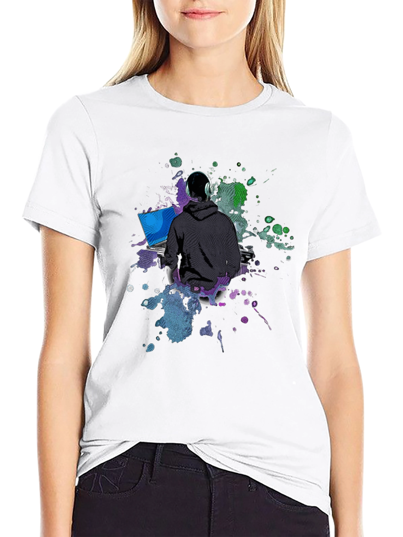 Black DJ Gamer Graphic Tee - Black Cotton Blend view 9