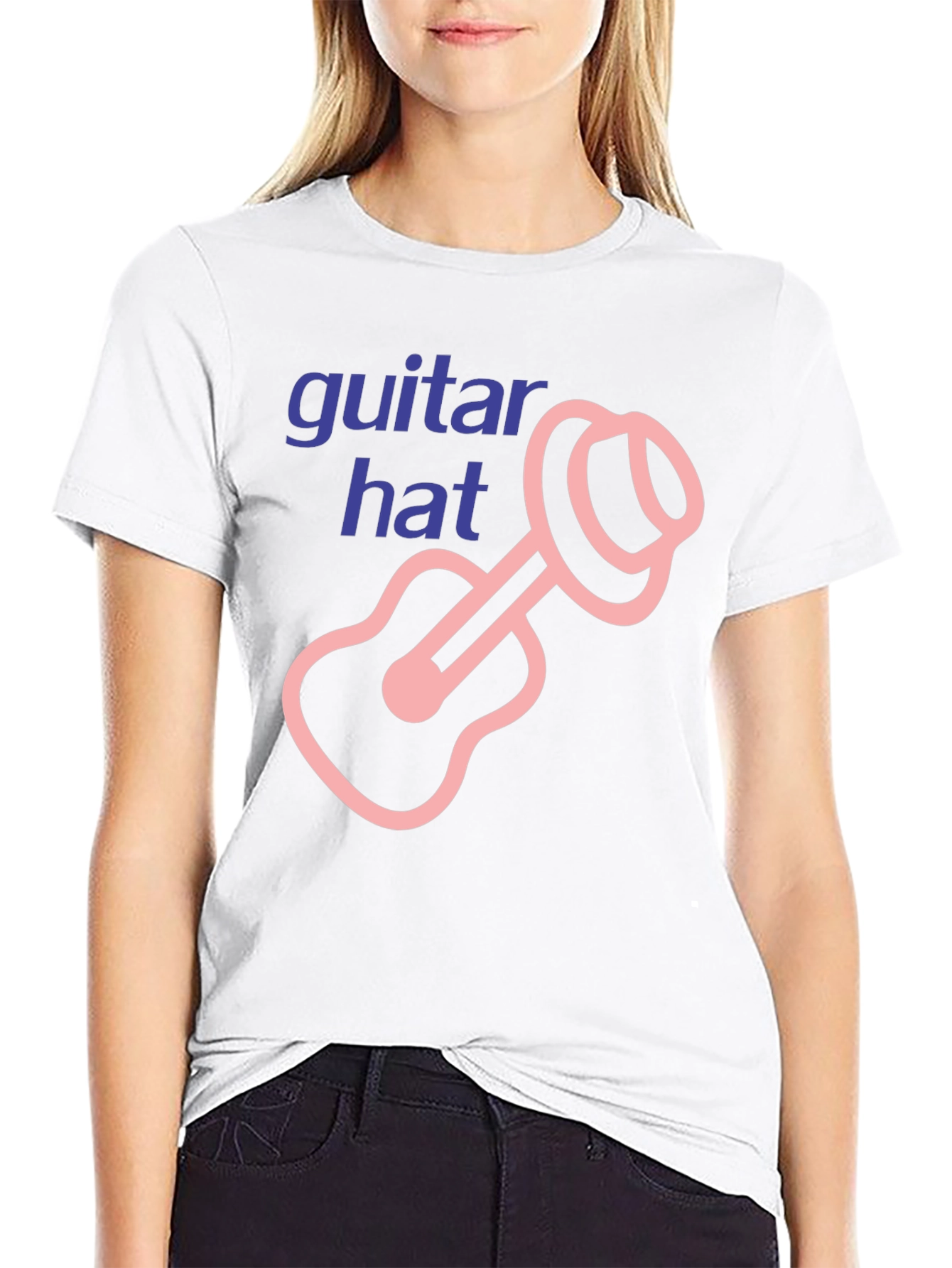 Black Guitar Hat Graphic Tee - Black Cotton T-Shirt view 9