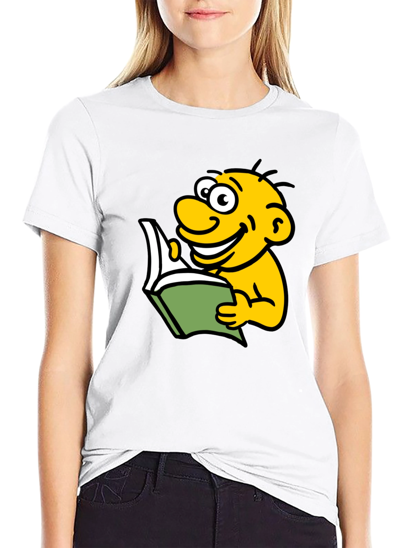 Black Cartoon Character Reading T-Shirt view 9
