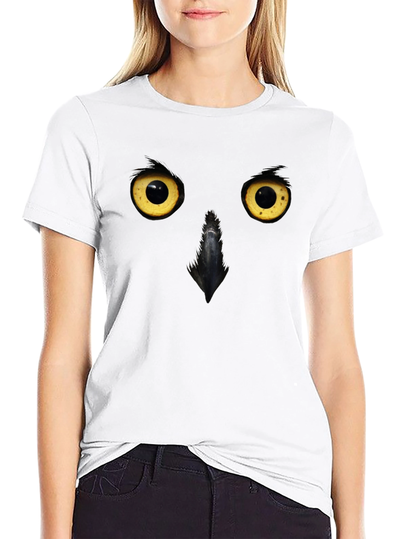 Black Men's Owl Face Graphic Black T-Shirt view 9