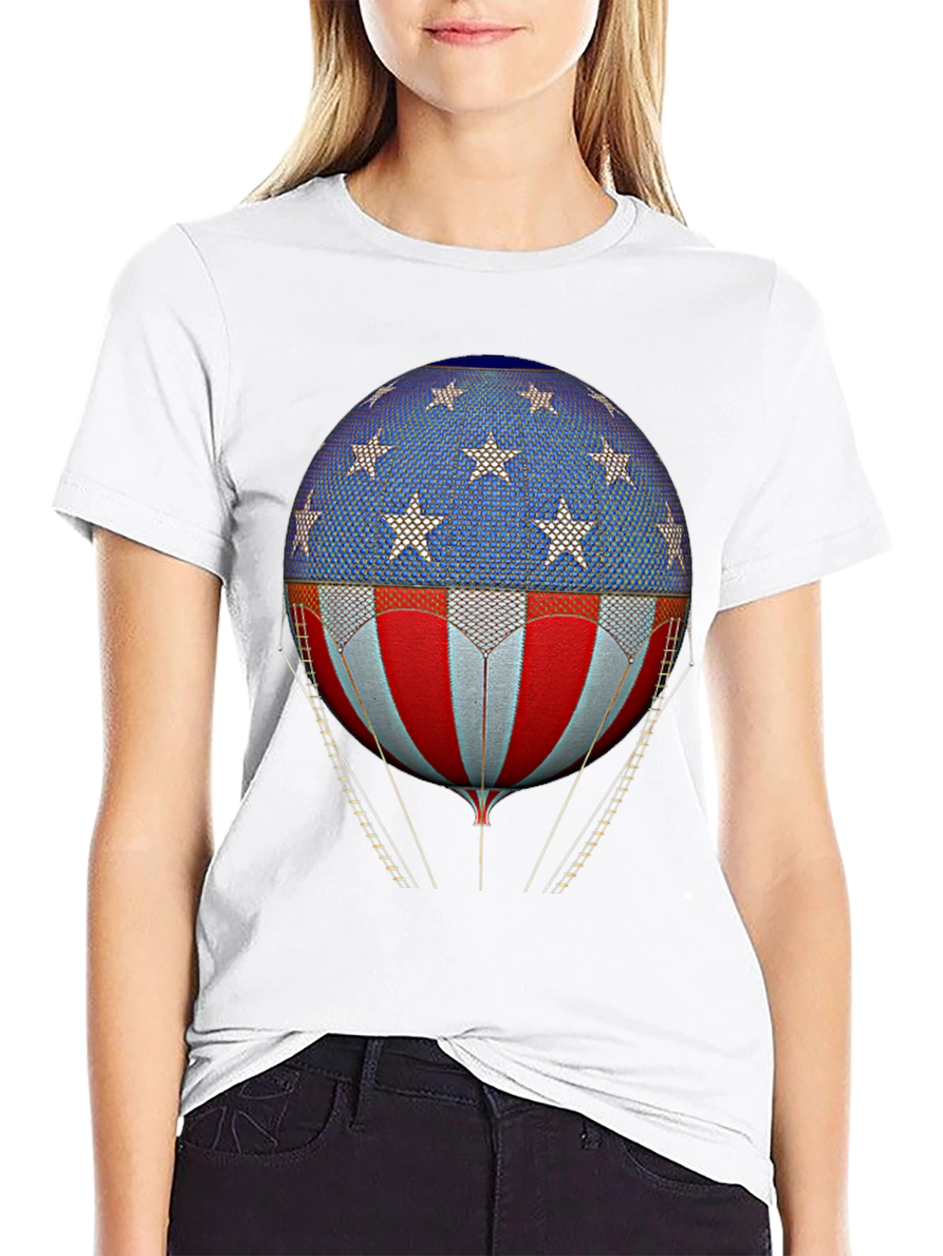 Black American Flag Hot Air Balloon Graphic Tee view 9