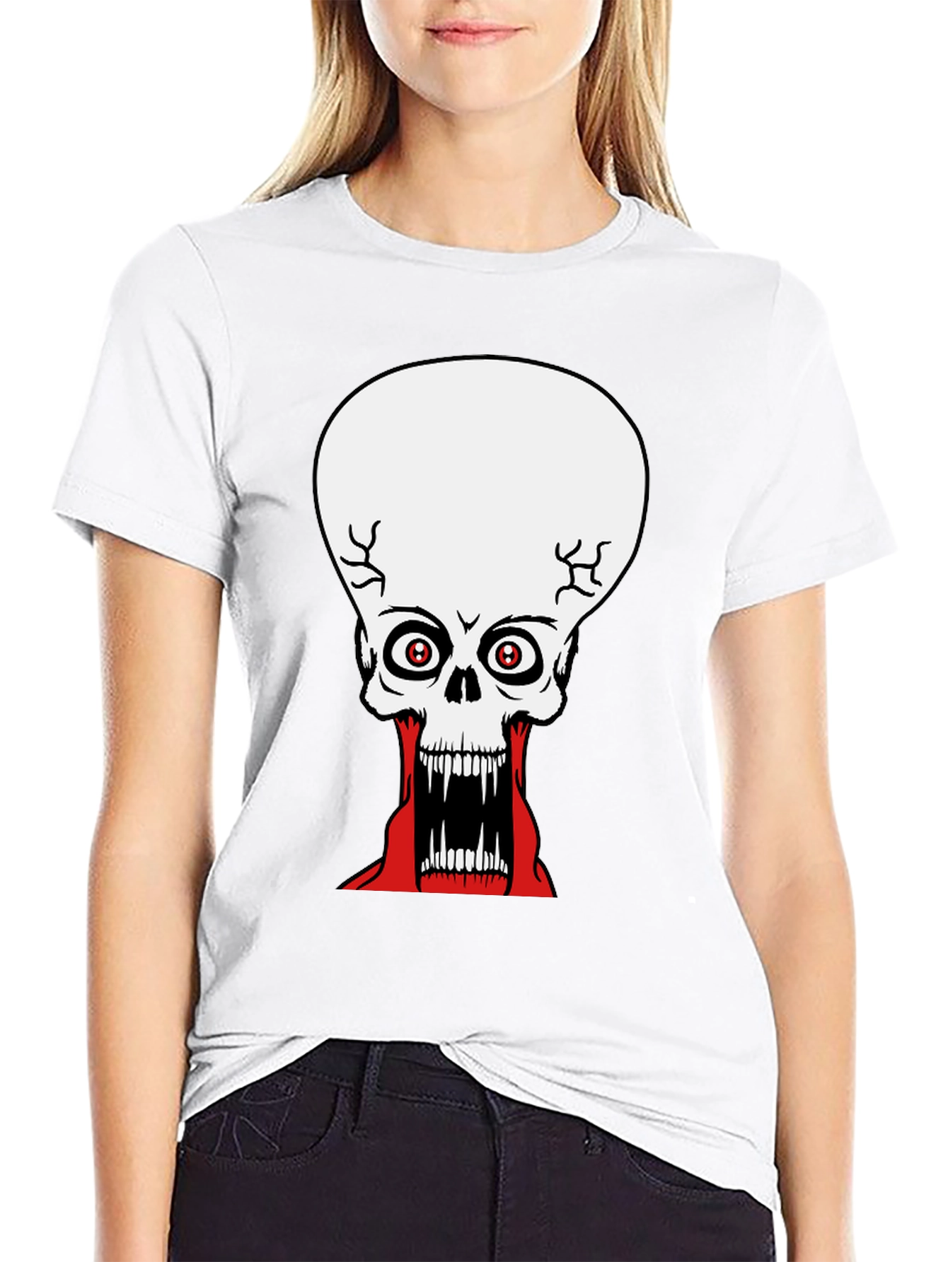 Black Creepy Skull Graphic Print Black T-Shirt view 9