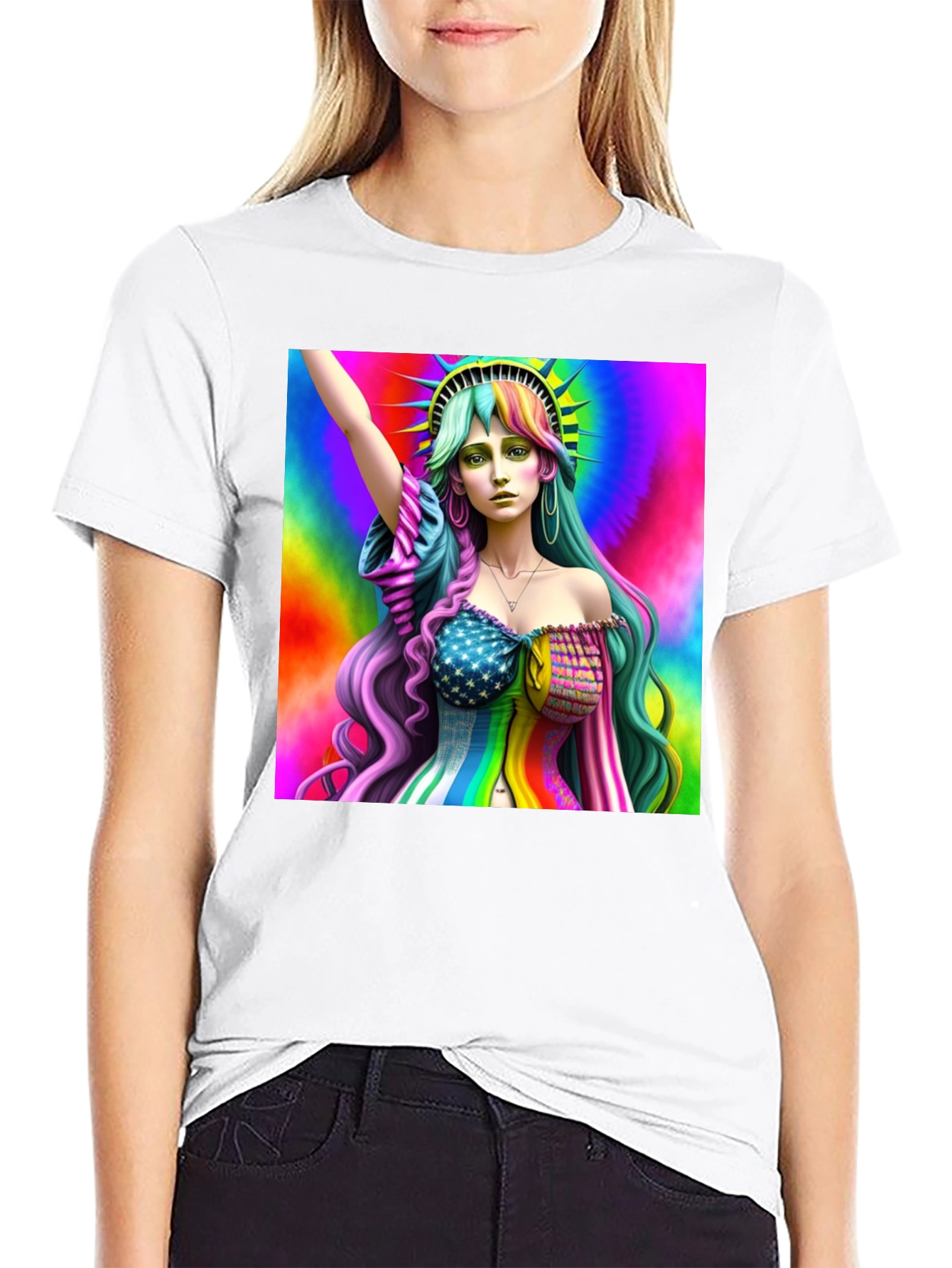 Black Statue of Liberty Rainbow Graphic Tee view 9