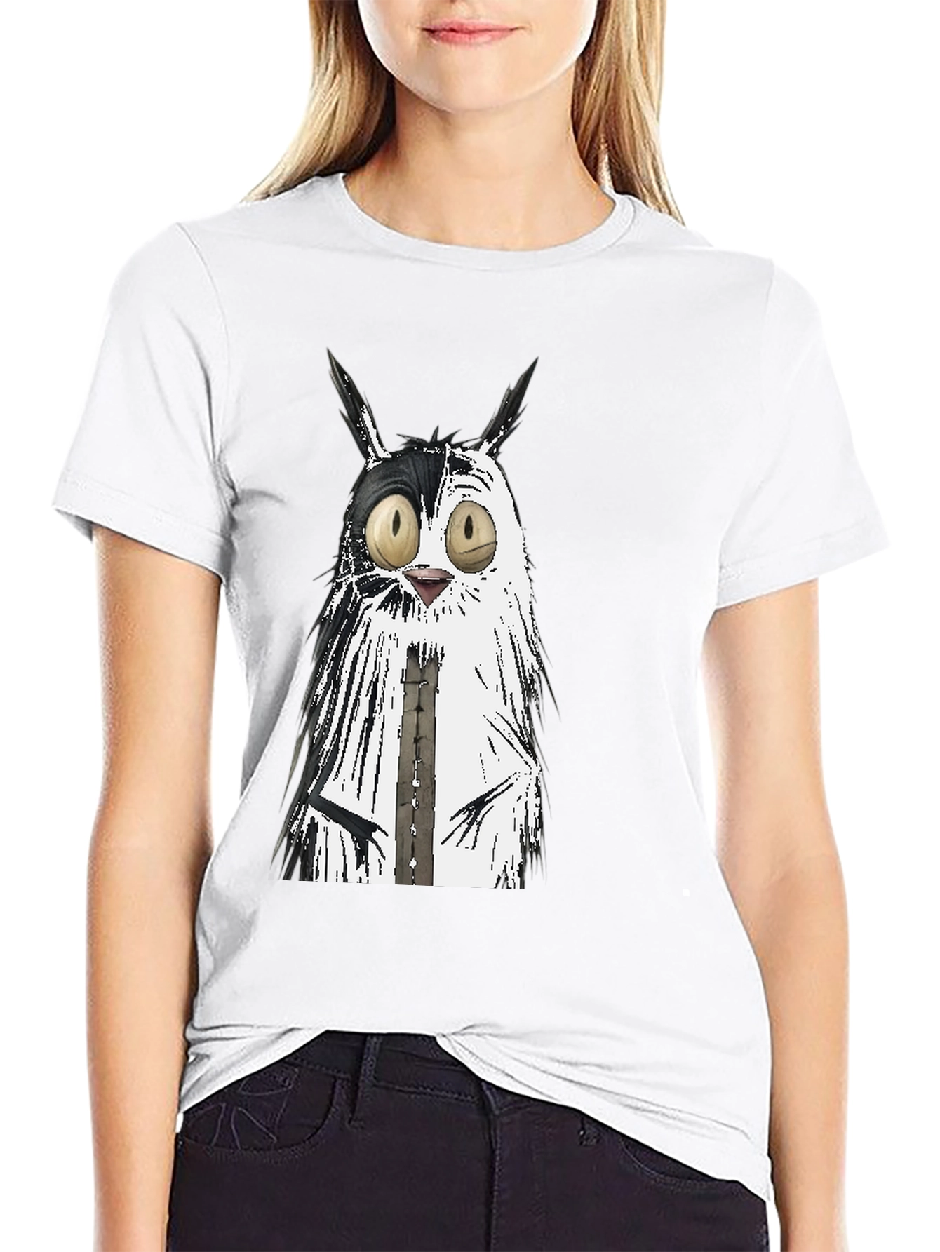 Black Whimsical Cat Graphic Tee - Unisex Black T-Shirt view 9