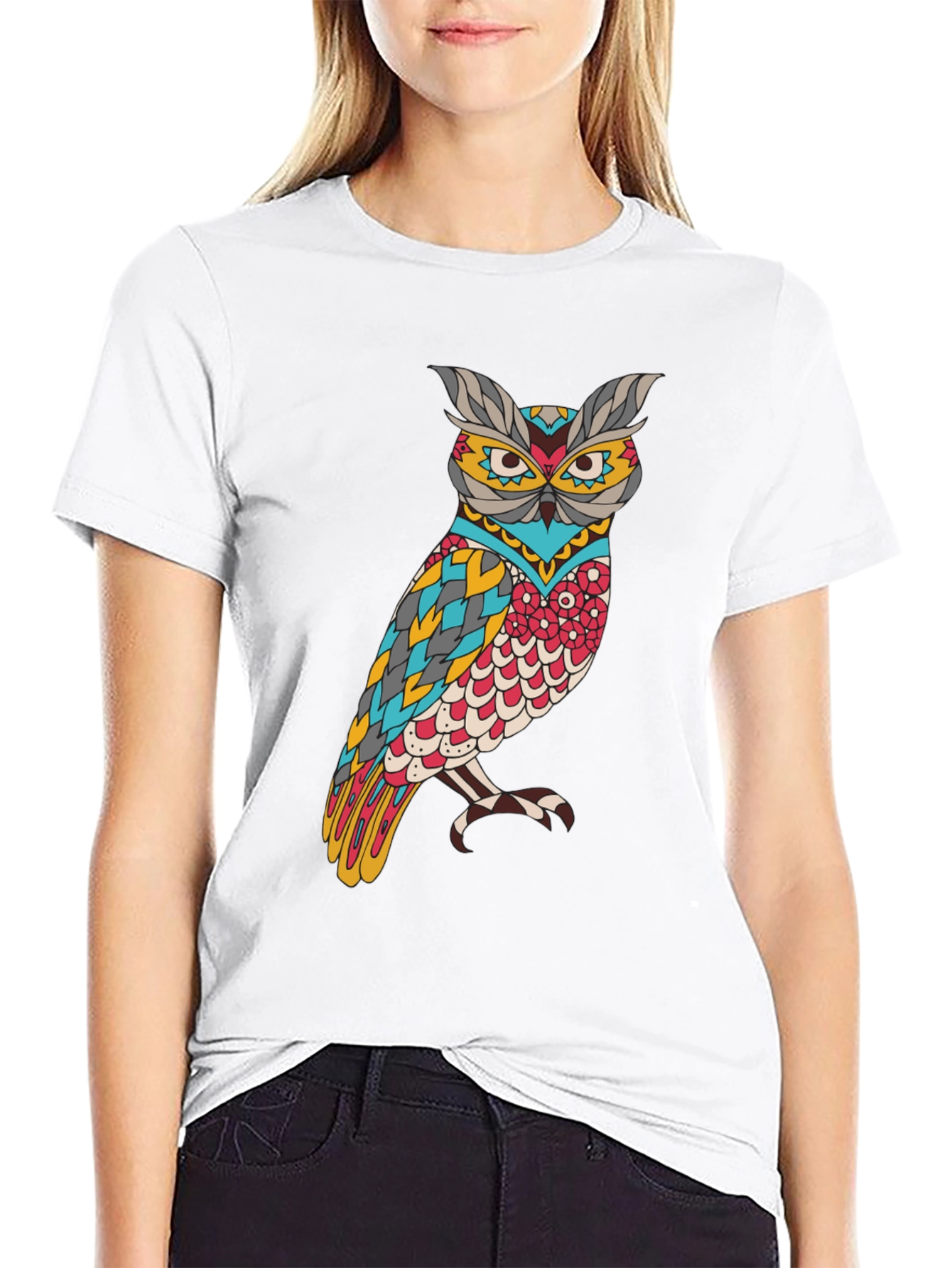 Black Owl Graphic Print Men's Black T-Shirt view 9