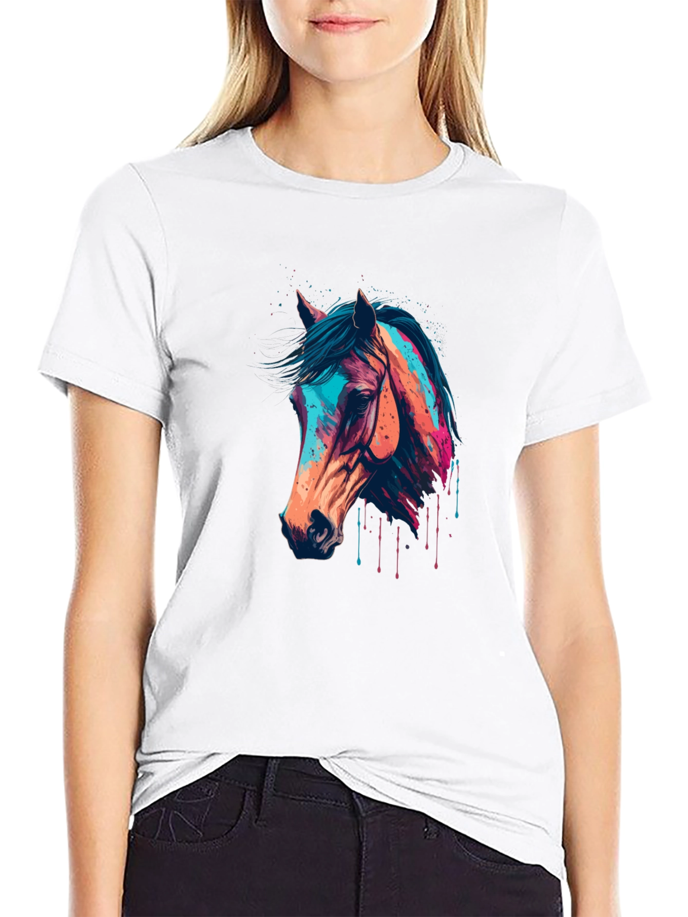 Black Horse Graphic Tee - Colorful Animal Print view 9