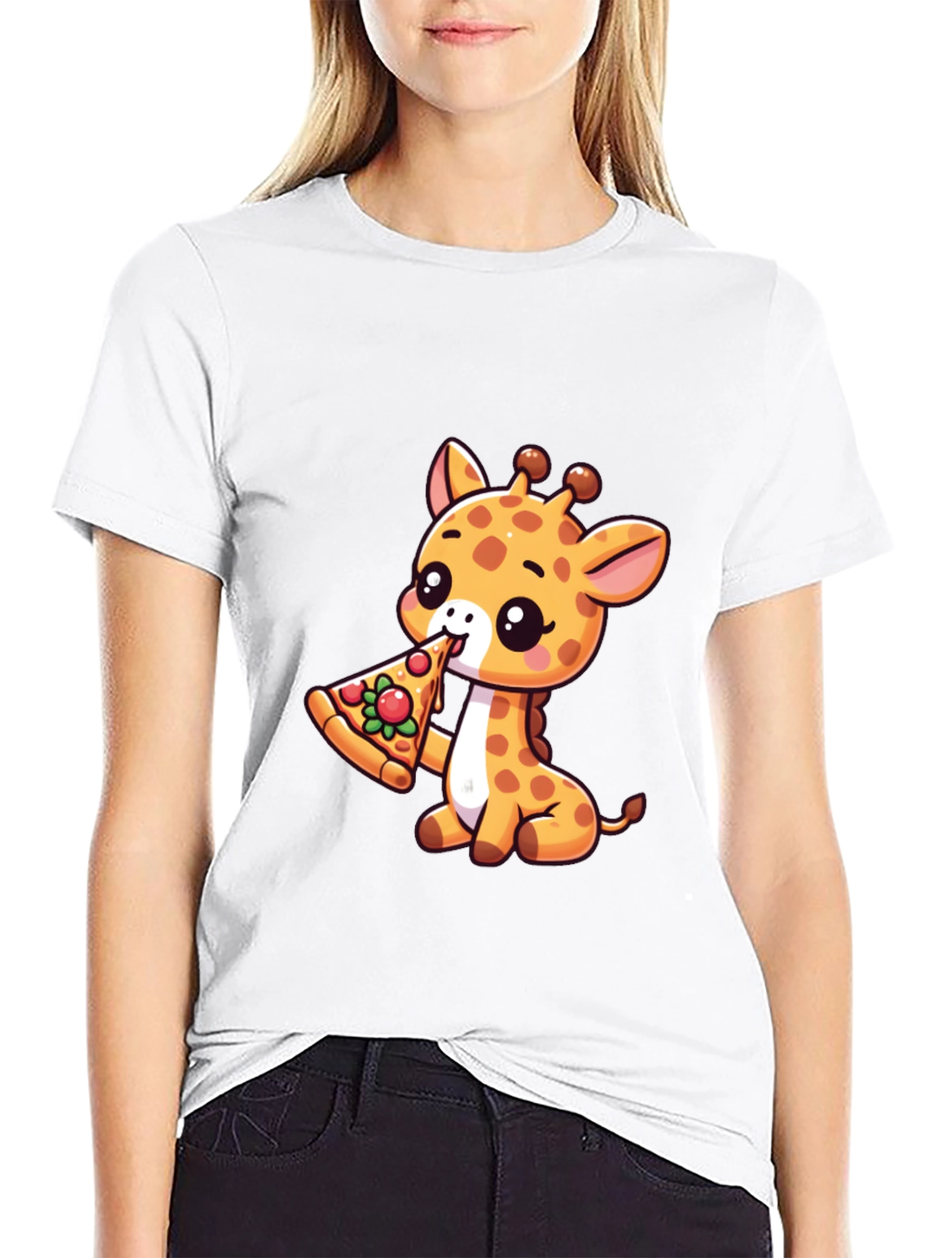 Black Cute Giraffe Pizza Lover T-Shirt view 9