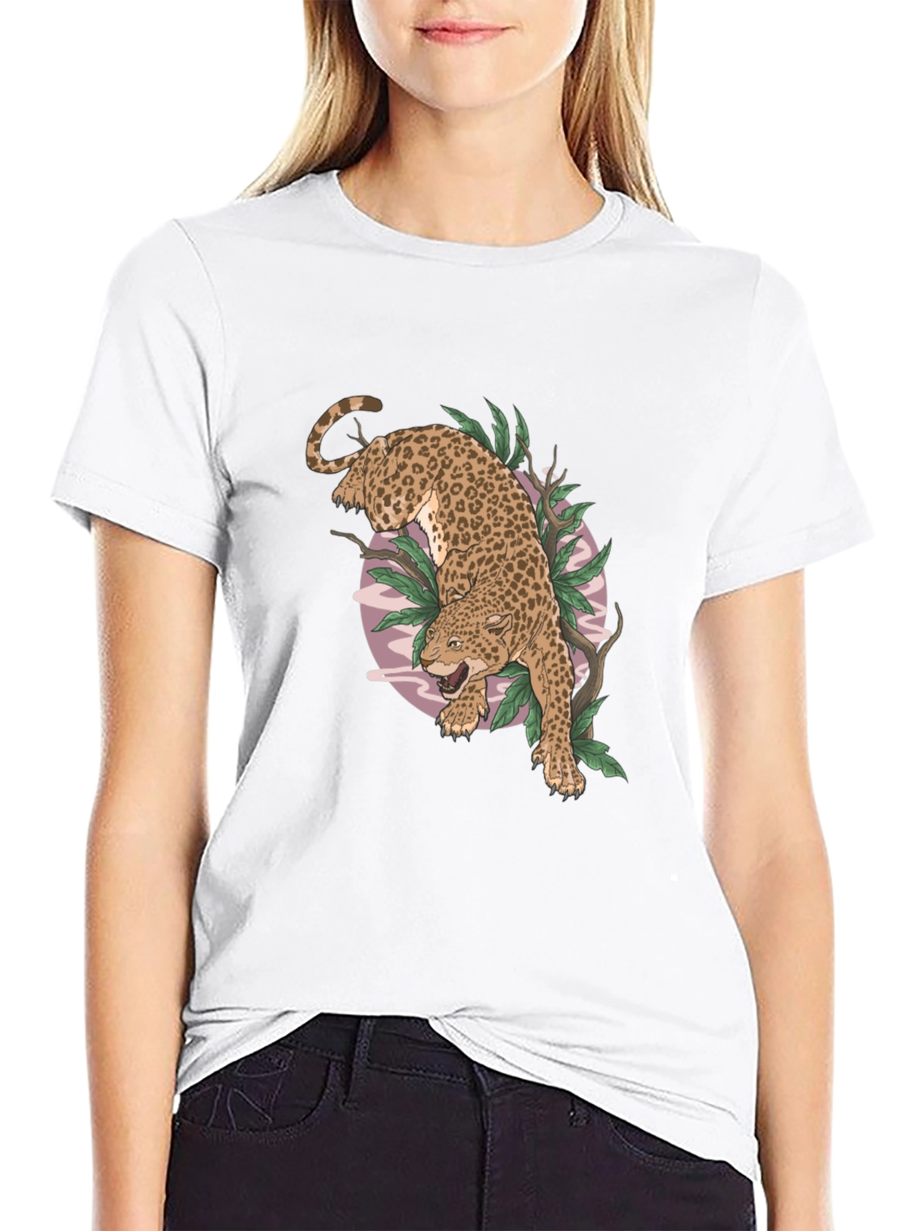 Black Leopard Graphic Print Black T-Shirt view 9