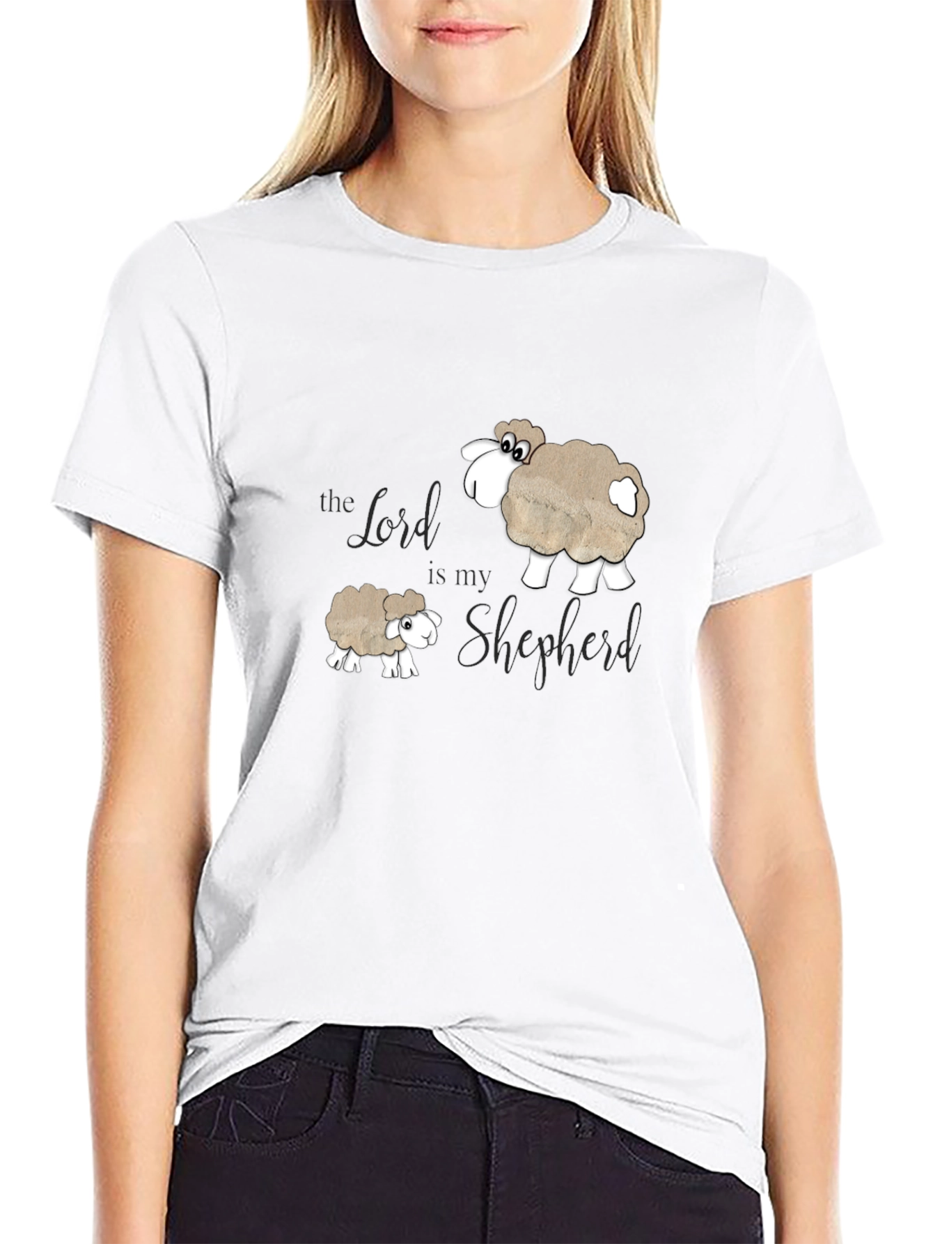 Black The Lord is my Shepherd T-Shirt - Sheep Design view 9