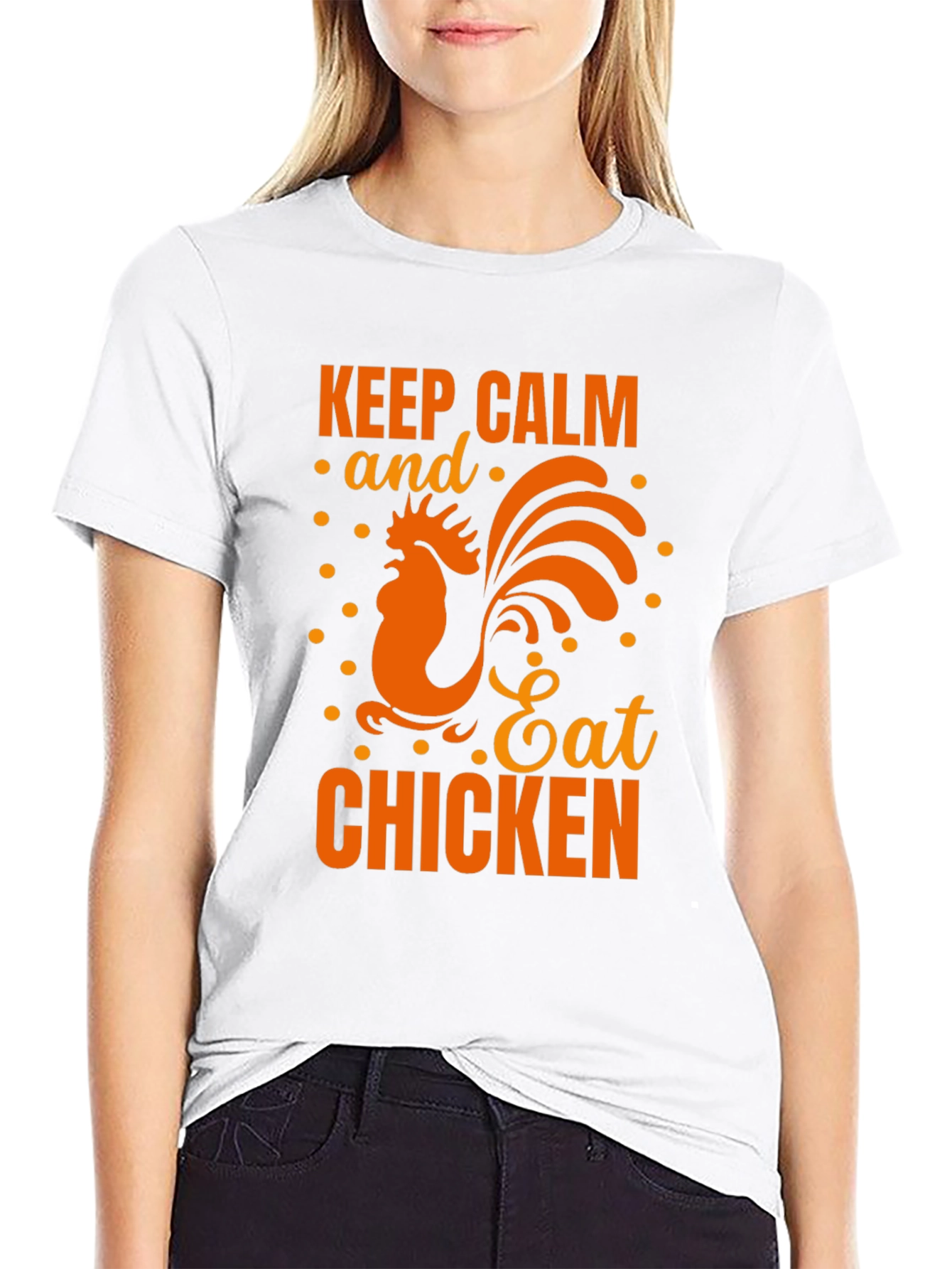 Black Keep Calm Eat Chicken Black Graphic T-Shirt view 9