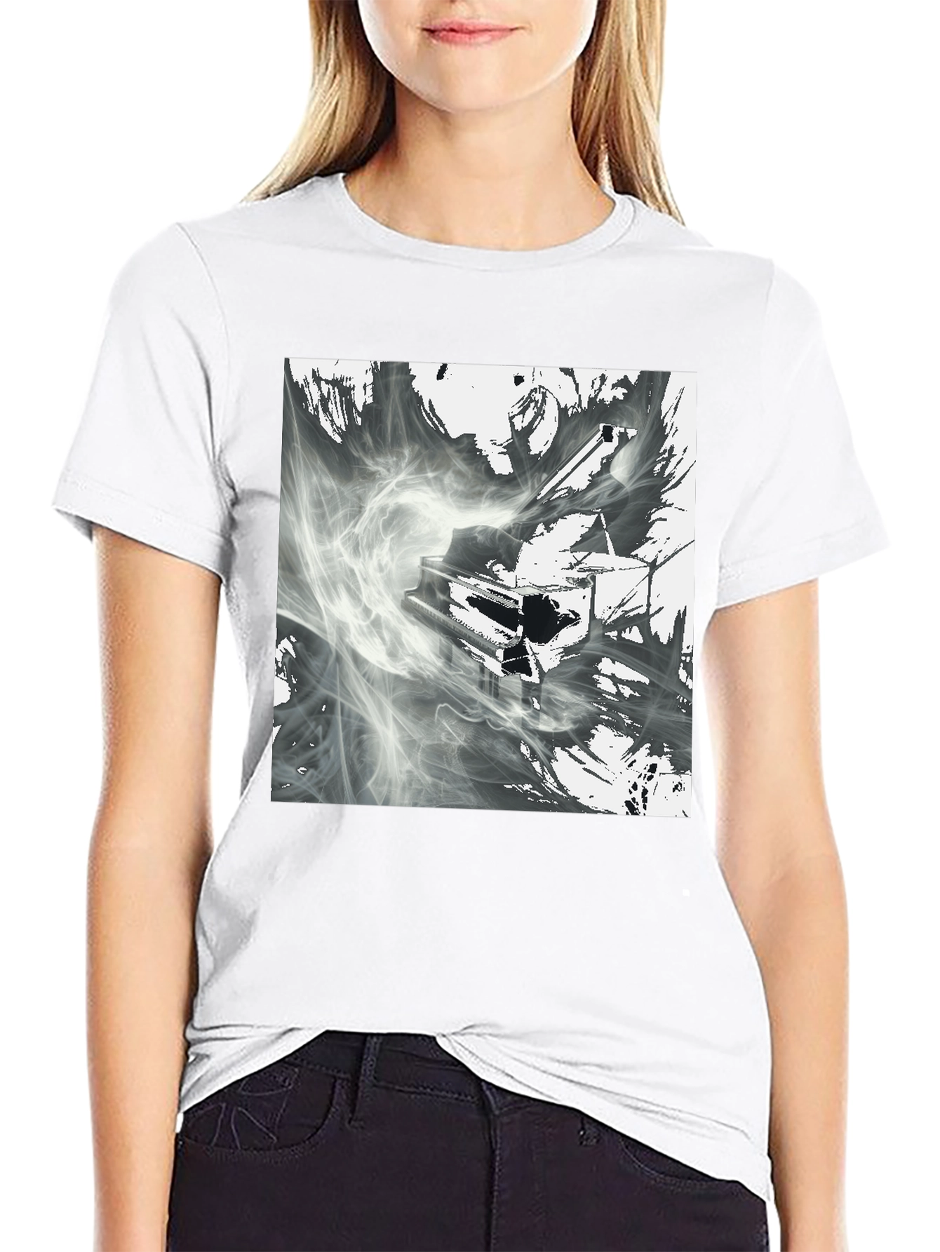 Black Abstract Piano T-Shirt - Artistic Graphic Tee view 9