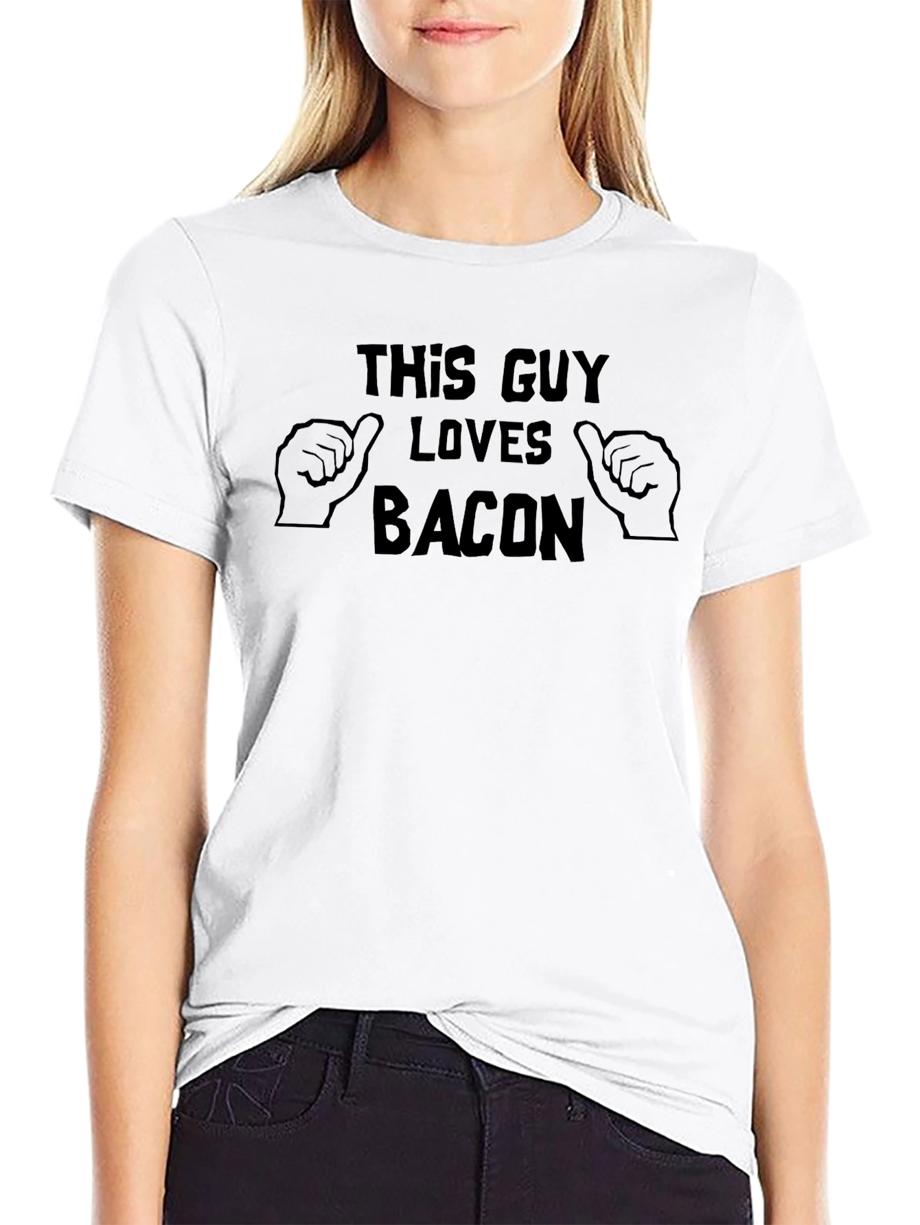 Black This Guy Loves Bacon T-Shirt - Funny Graphic Tee view 9