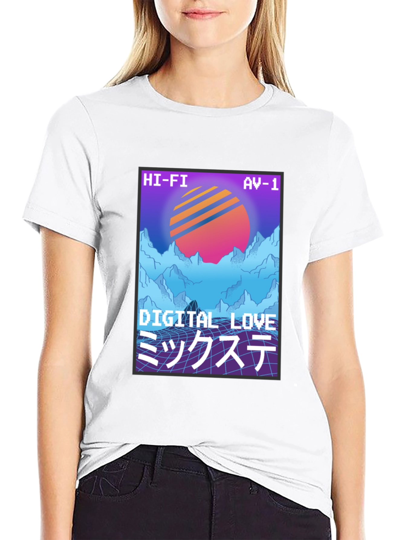 Black Retro Digital Love T-Shirt - 80s Synthwave Style view 9