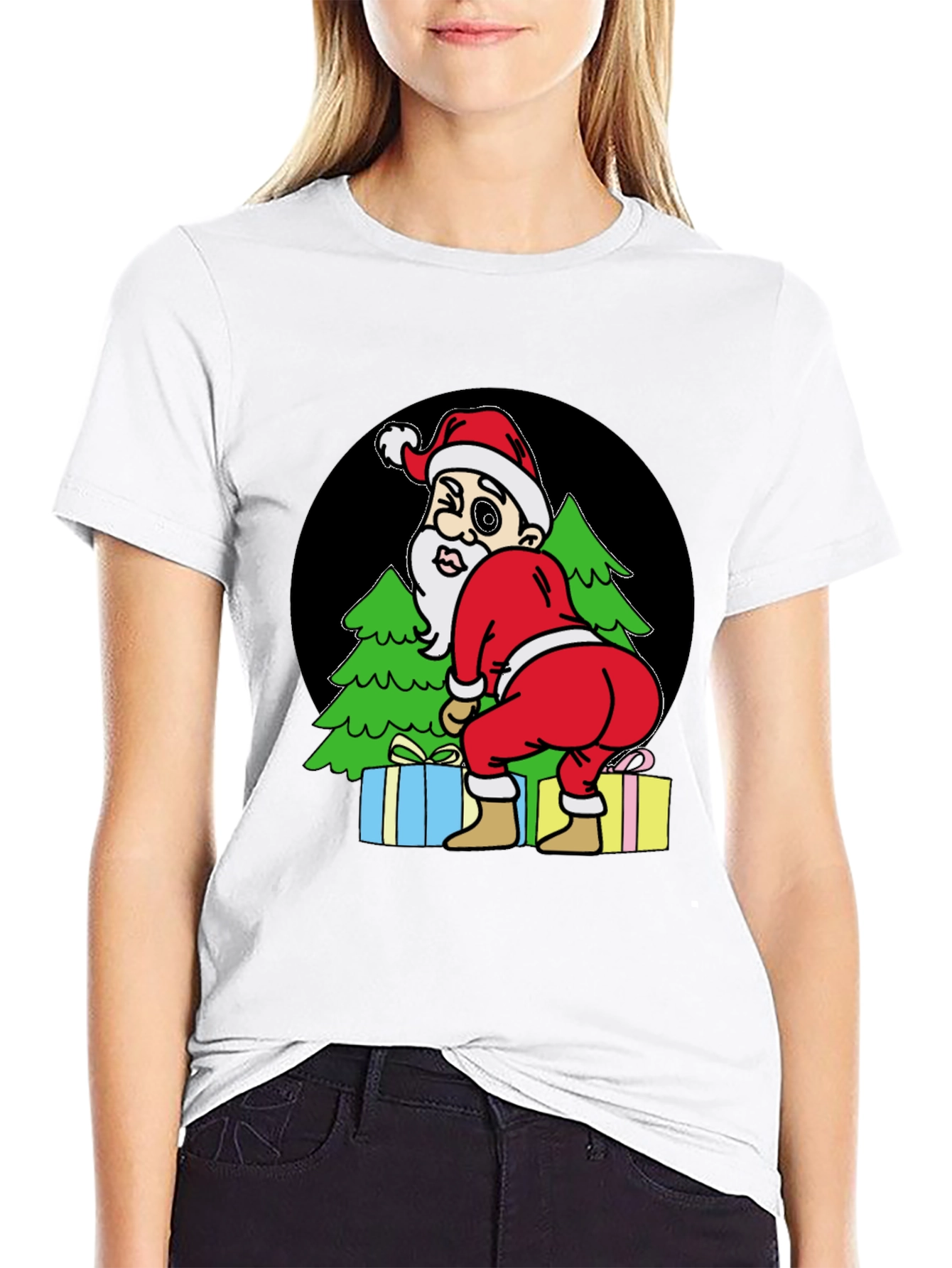 Black Funny Santa T-Shirt - Cheeky Christmas Tee view 9
