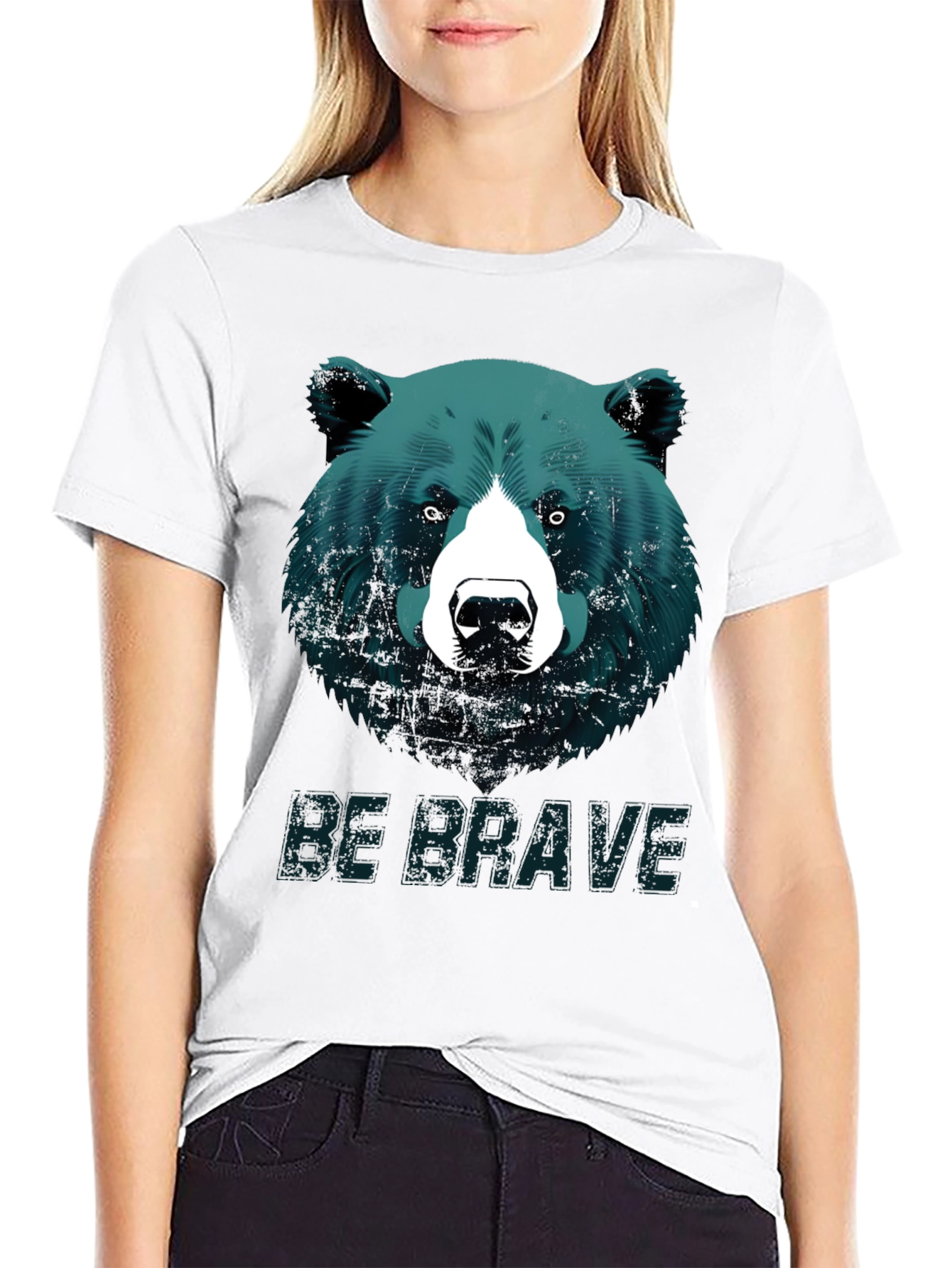 Black Be Brave Bear Graphic Tee - Black Unisex T-Shirt view 9