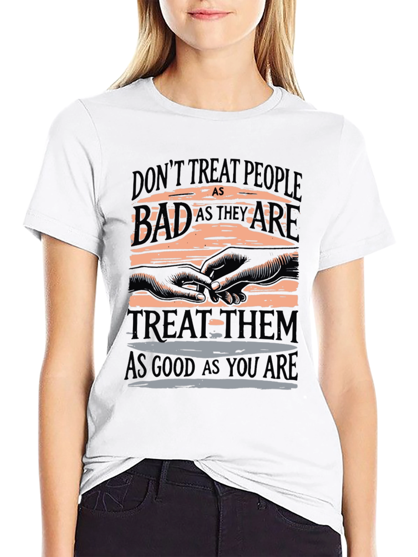 Black Inspirational Graphic T-Shirt - Treat Others Well view 9