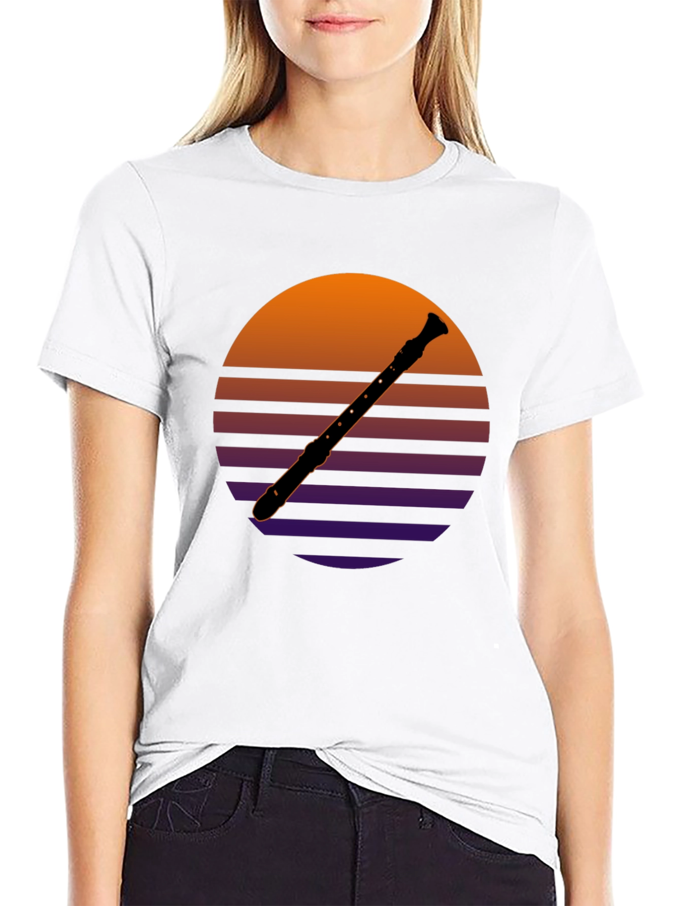 Black Retro Recorder T-Shirt - Vintage Sunset Design view 9