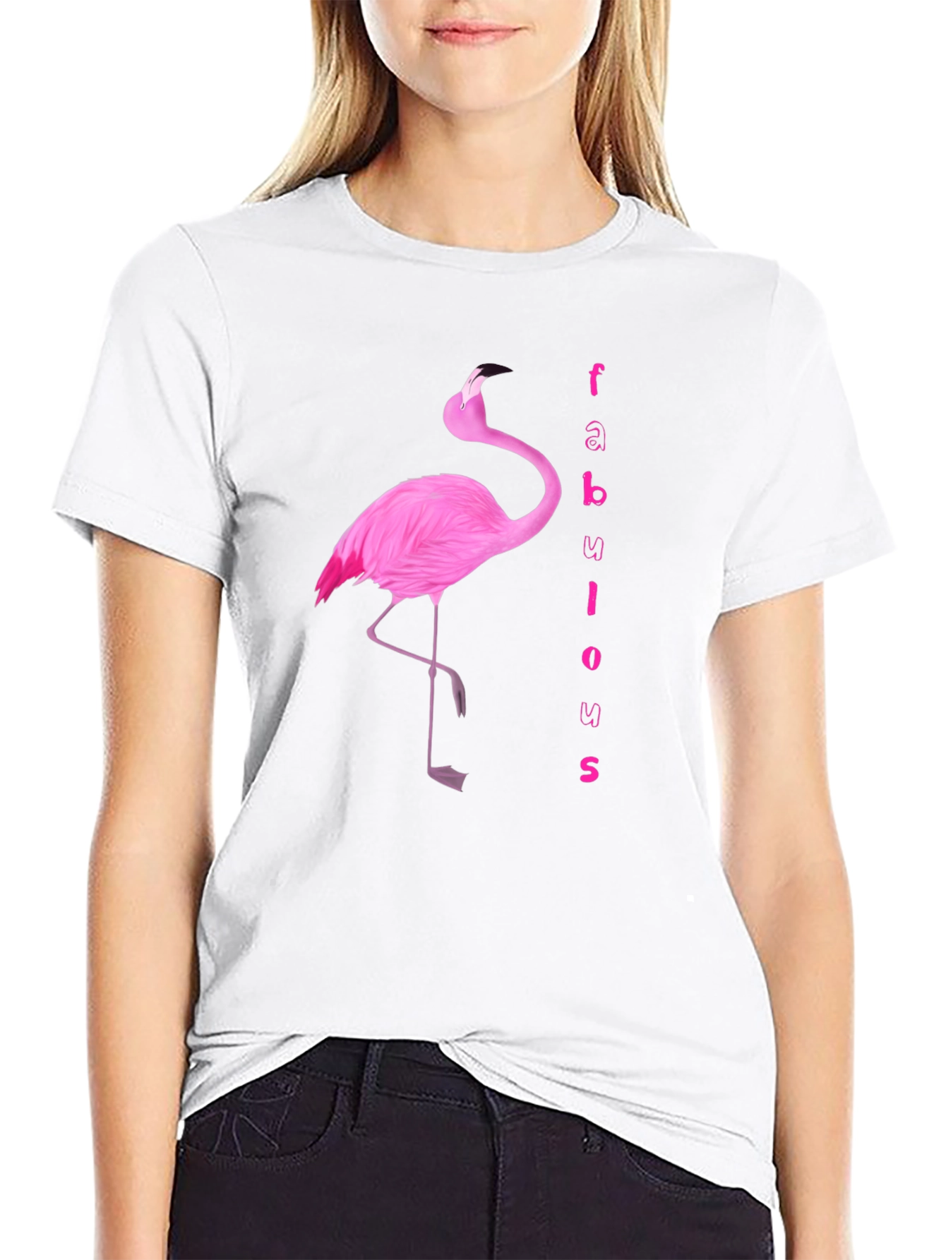 Black Fabulous Flamingo Graphic Tee - Black Cotton T-Shirt view 9