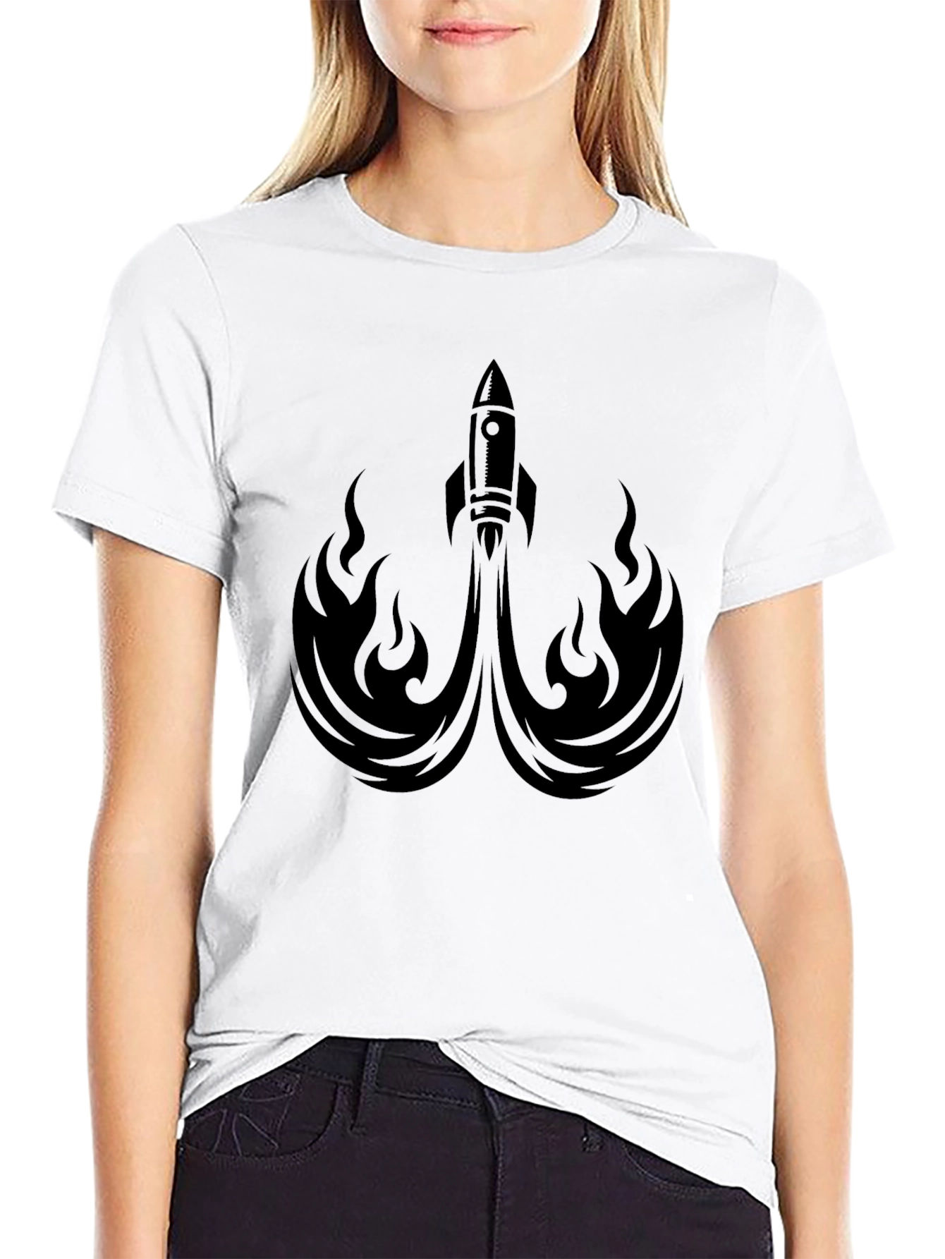 Black Rocket Launch Graphic Tee - Black Crew Neck Shirt view 9