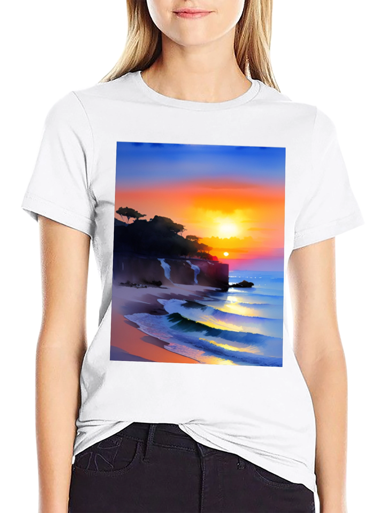 Black Sunset Beach Graphic Tee view 9
