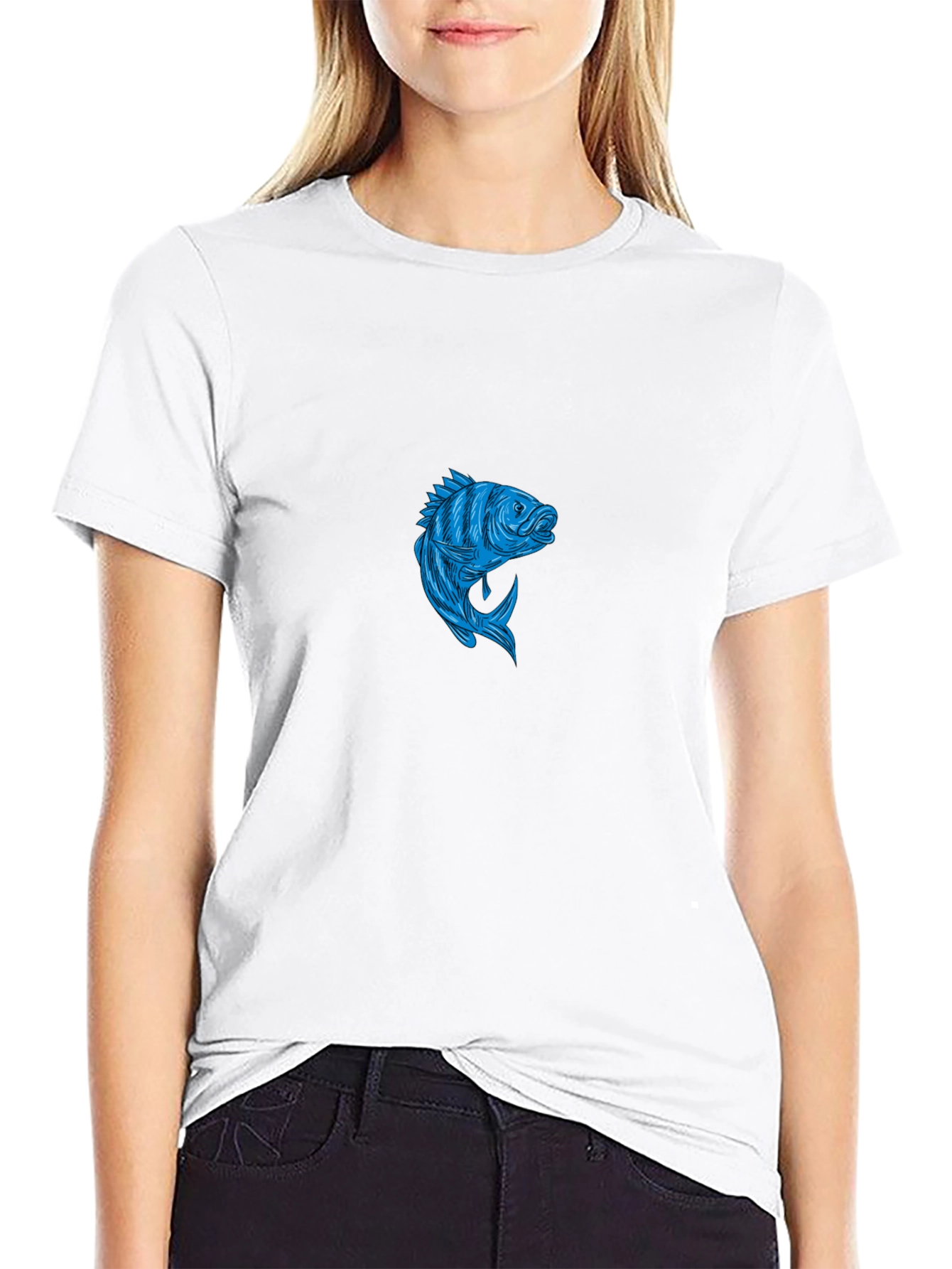 Men's Black T-Shirt with Blue Fish Graphic - 9