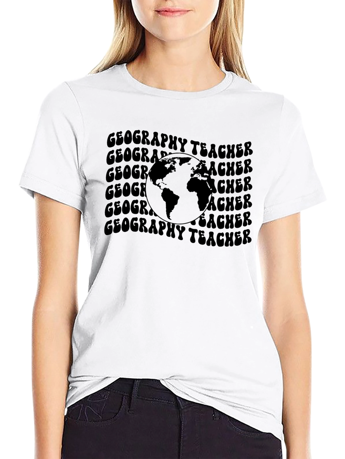 Black Geography Teacher Graphic T-Shirt - Black view 9