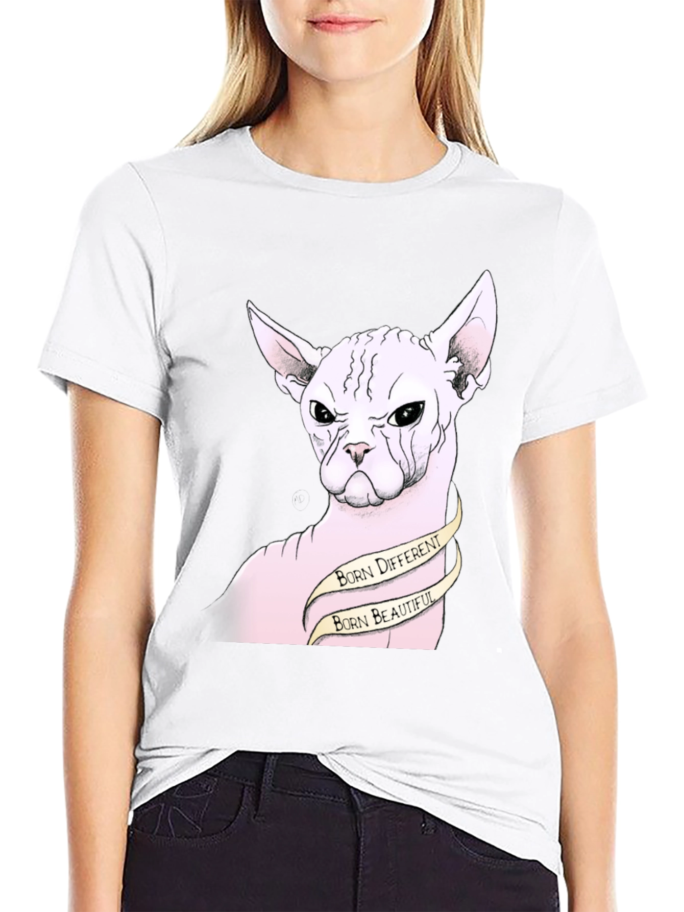 Black Unique Sphynx Cat Graphic Tee - Born Different, Beautiful view 9