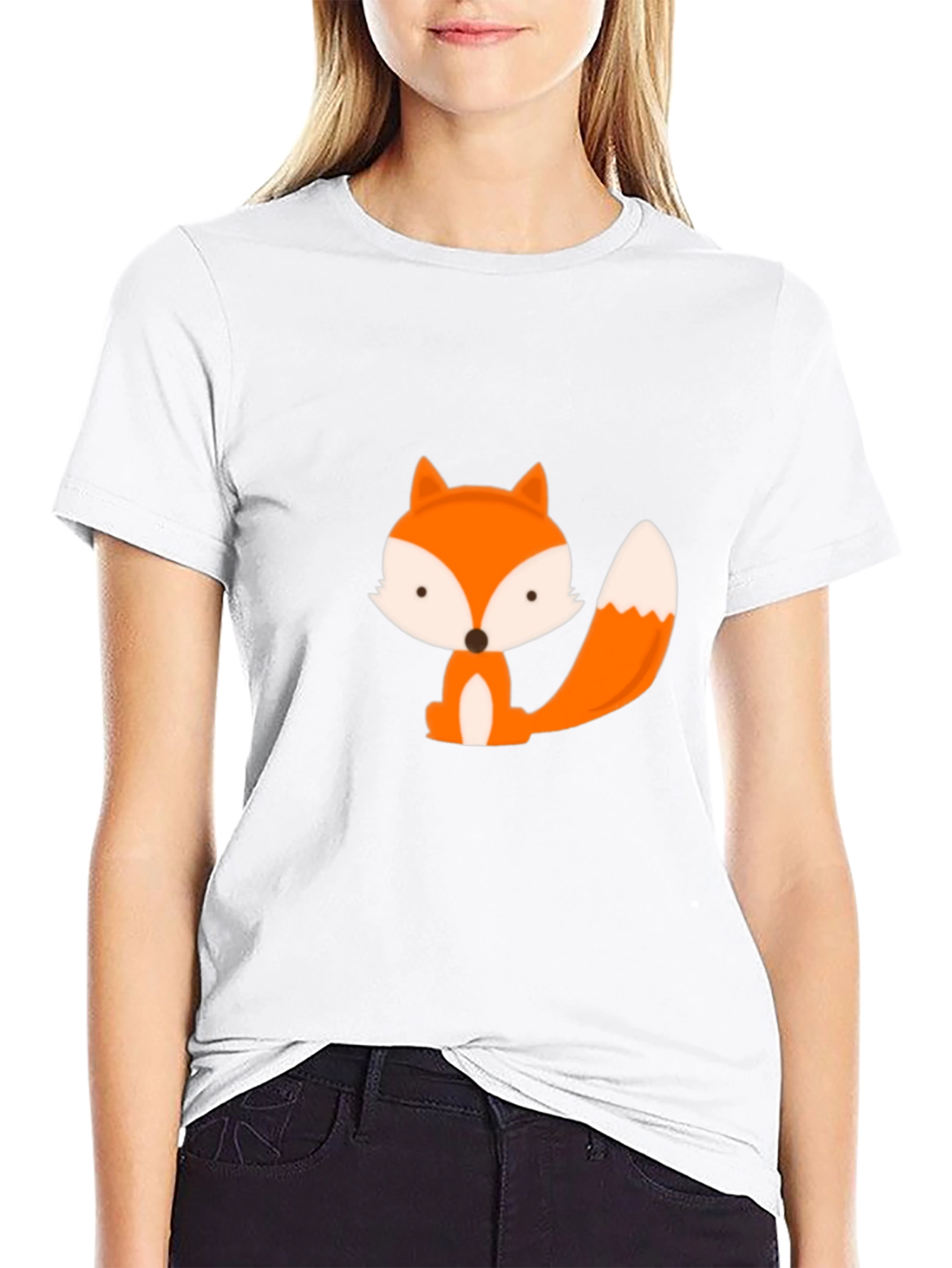 Black Cute Cartoon Fox Graphic Tee - Black view 9
