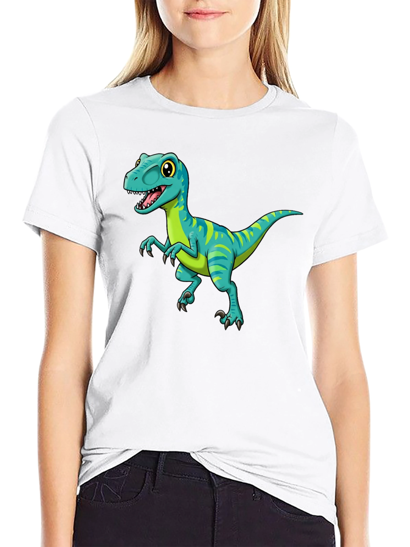 Black Cartoon Dinosaur Graphic Tee - Black view 9