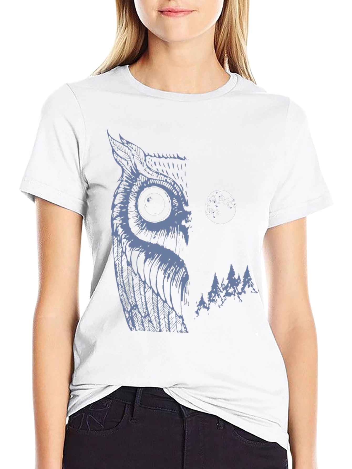 Black Owl & Moon Graphic Black T-Shirt view 9