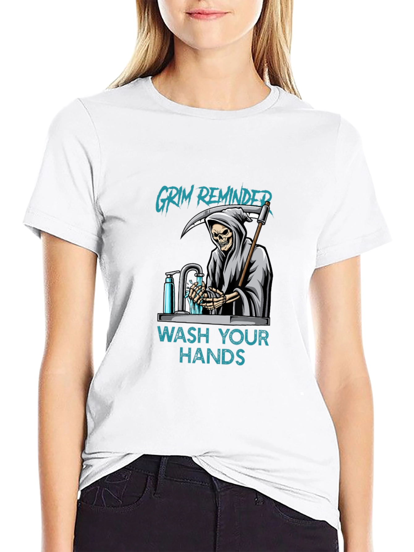 Black Grim Reminder Wash Your Hands Graphic Tee view 9