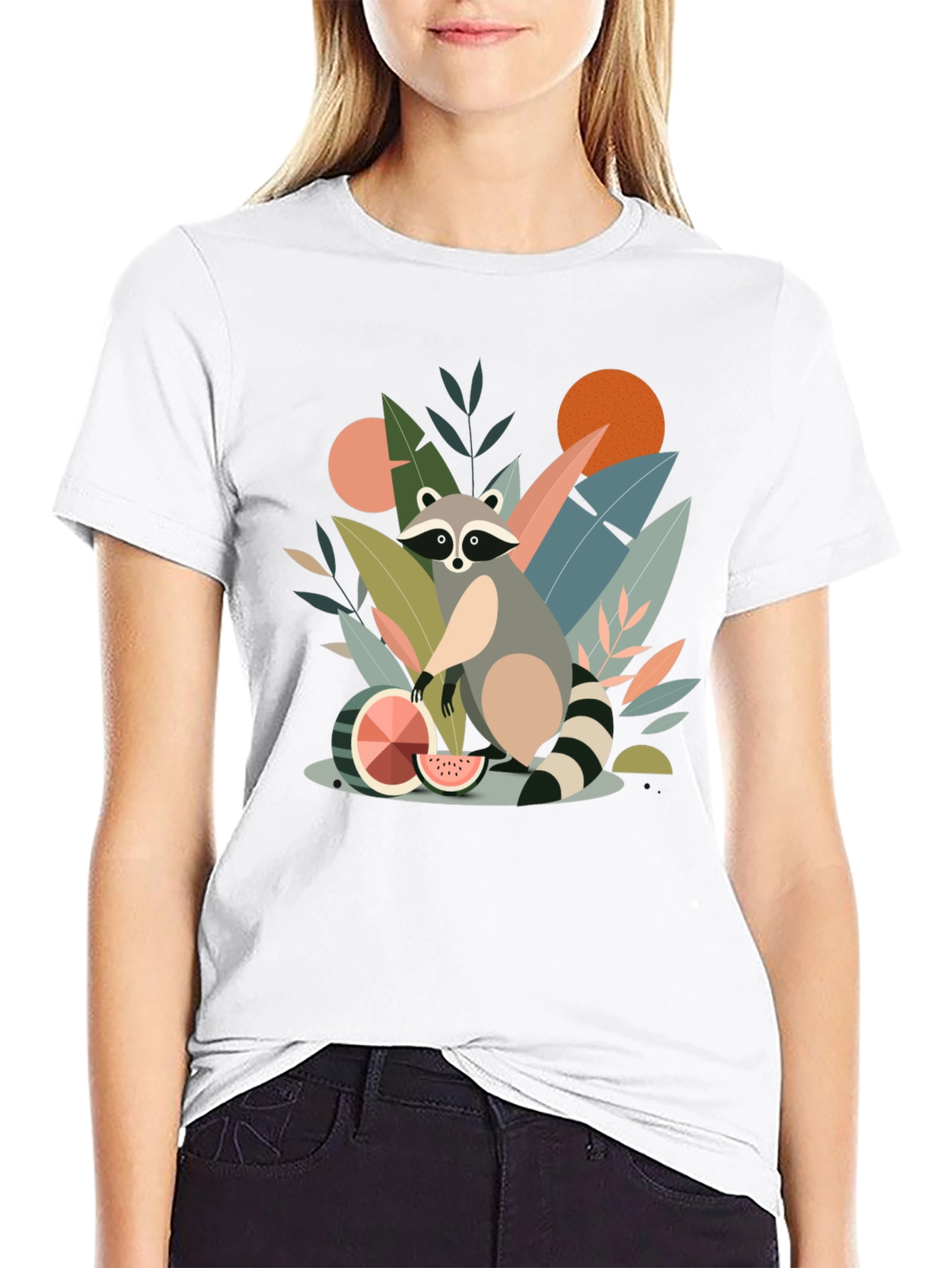 Black Whimsical Raccoon Graphic T-Shirt - Unique Design view 9