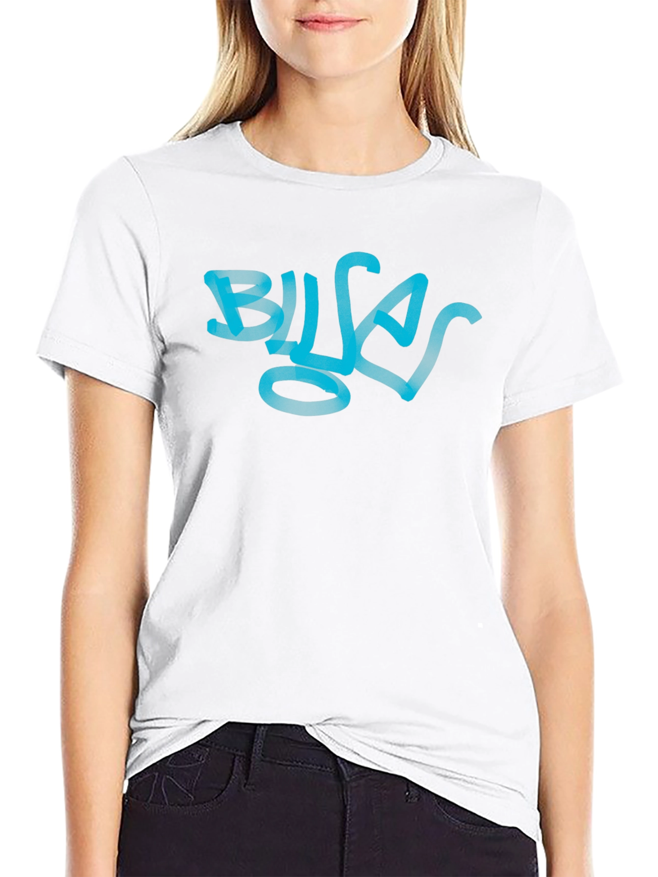 Black Men's Black Graphic Tee - Blue Graffiti Design view 9