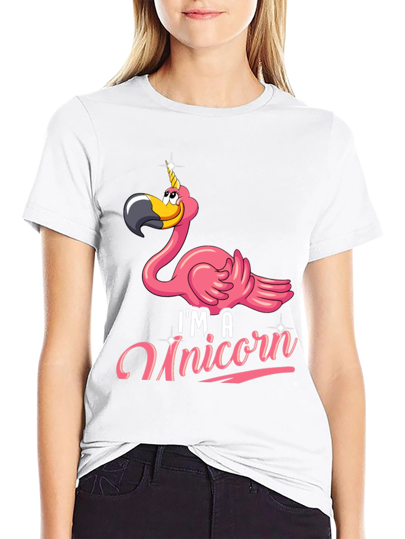 Black Funny Flamingo Unicorn Men's Black T-Shirt view 9