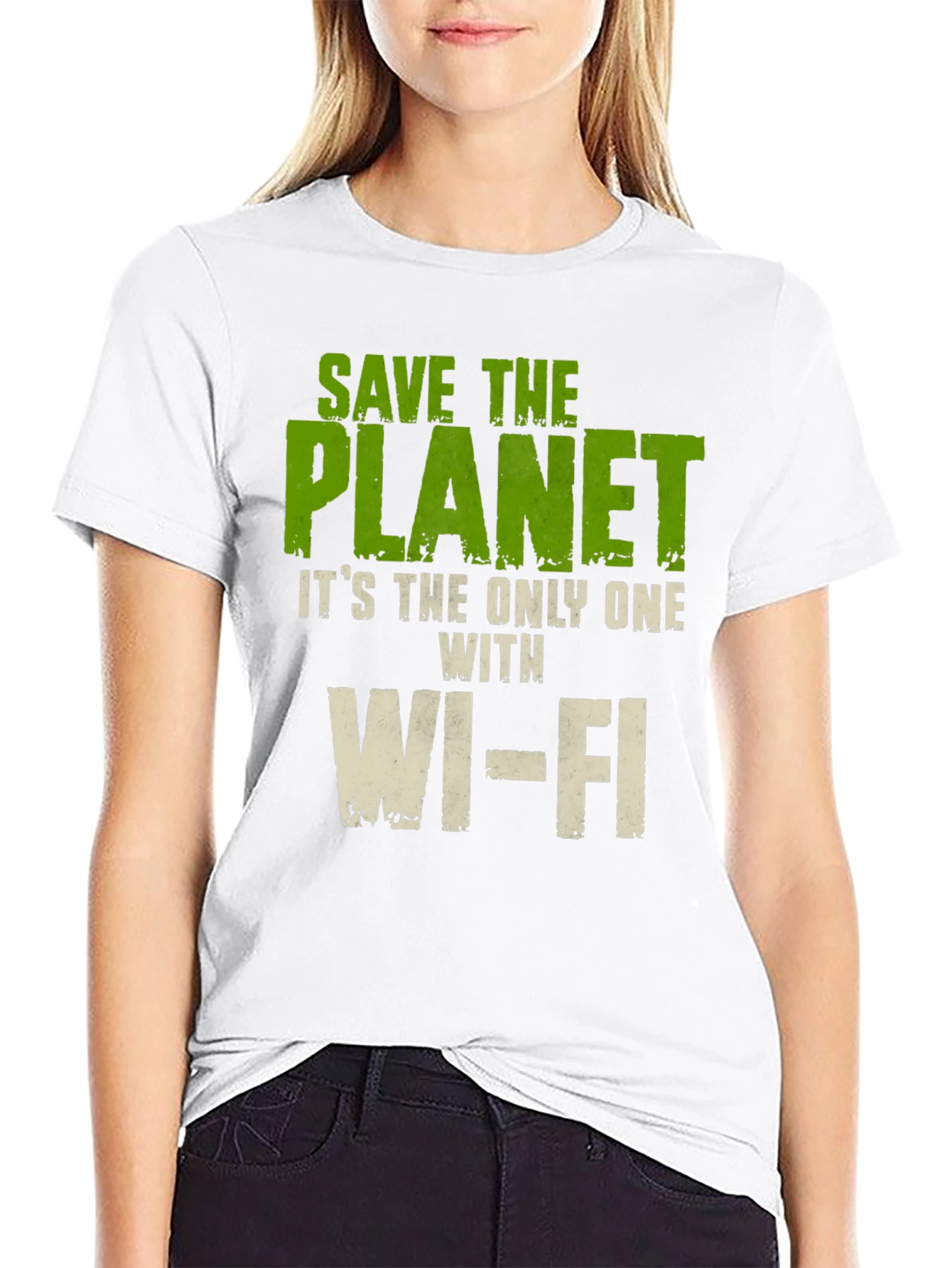 Black Save the Planet T-Shirt - Wi-Fi Humor Tee view 9